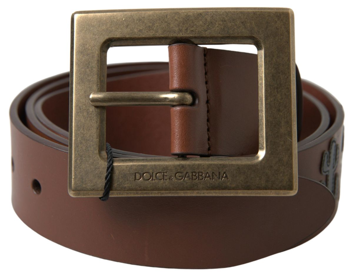 Dolce & Gabbana Braunes Leder #DGFAMLY Gürtel mit quadratischer Schnalle