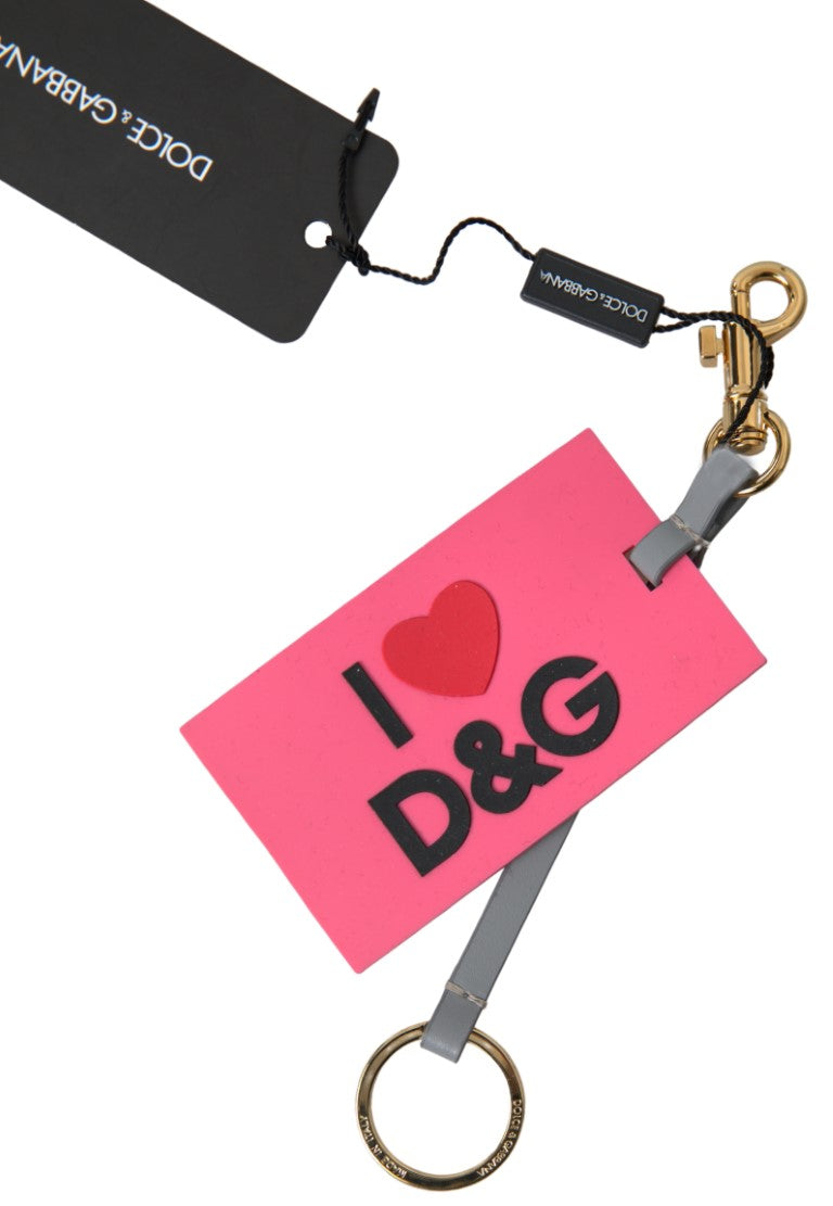 Dolce & Gabbana Rosa Silikon DG Logo Gold Messing Schlüsselanhänger Frauen Schlüsselbund