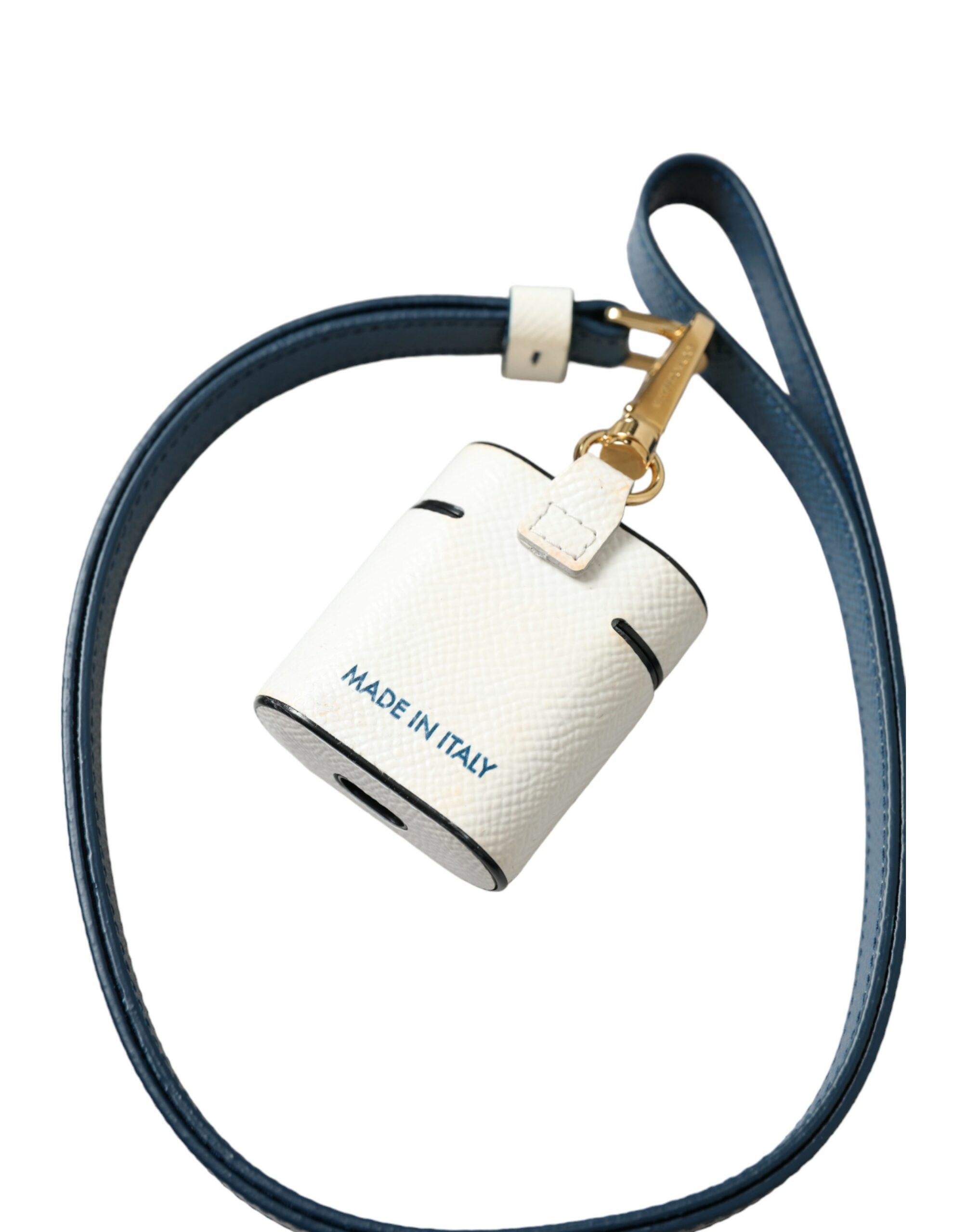 Dolce & Gabbana Weißes blaues Kalbsleder Logo Druck Riemen Airpods Fall
