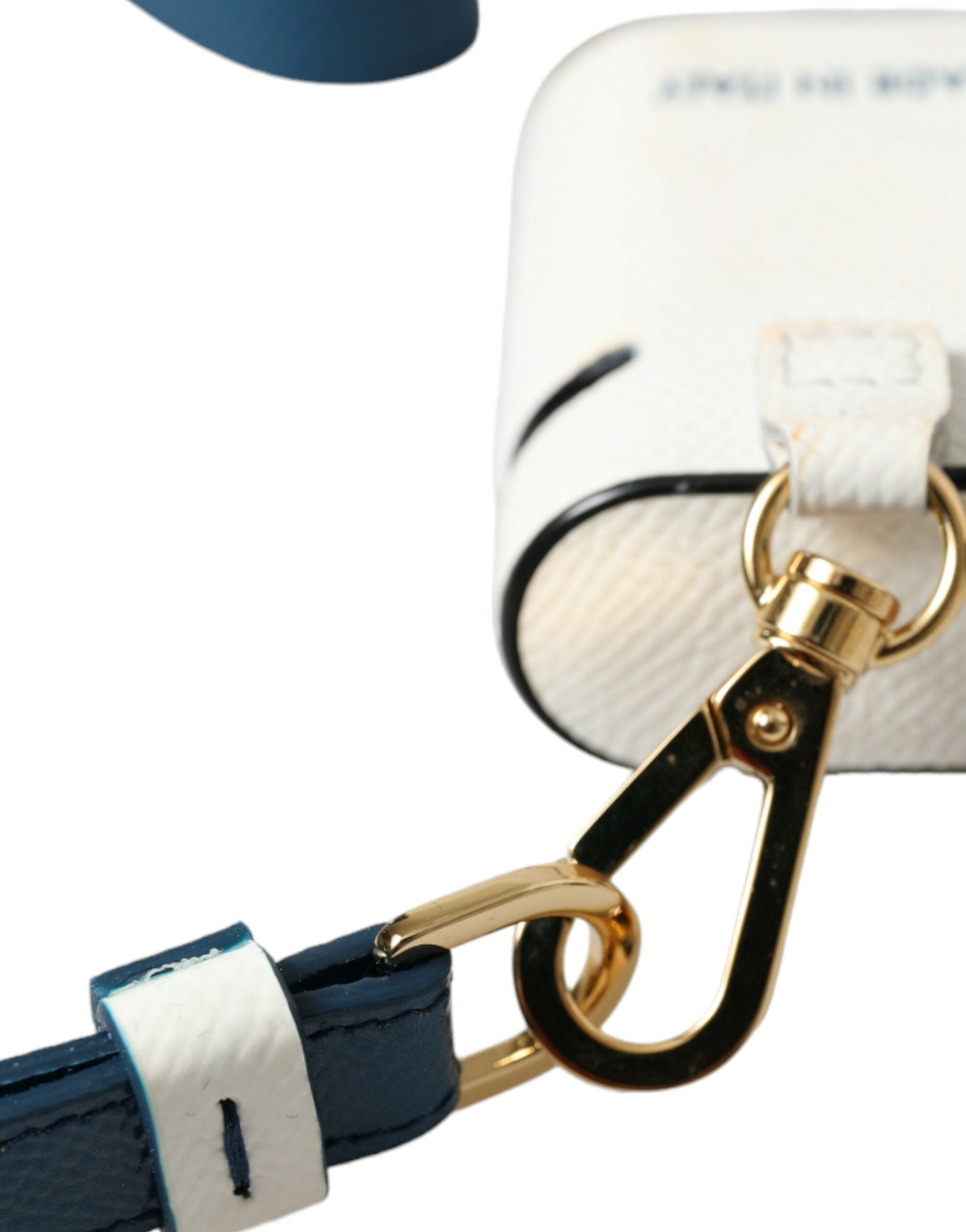 Dolce & Gabbana Weißes blaues Kalbsleder Logo Druck Riemen Airpods Fall