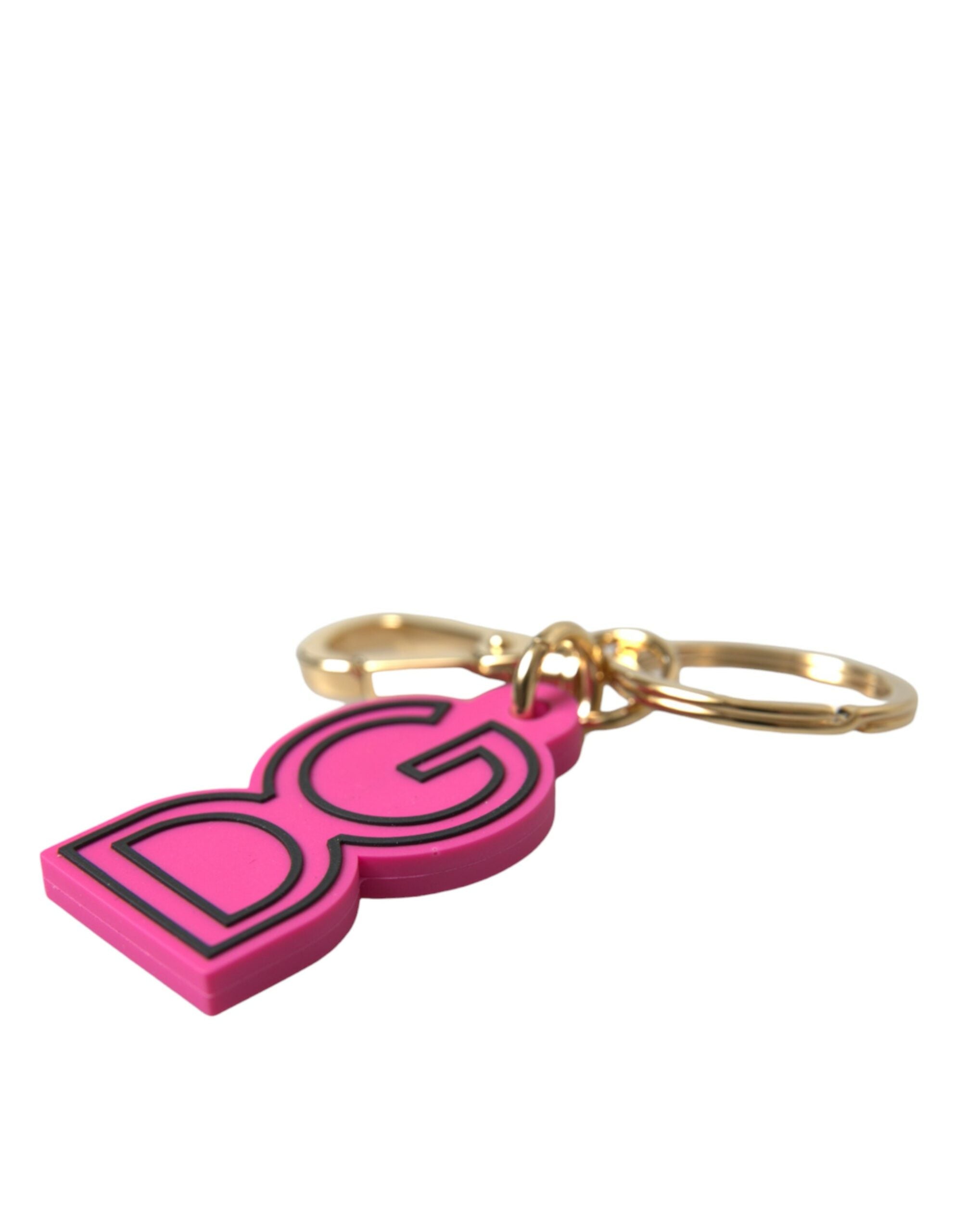 Dolce & Gabbana Rosa Gummi Goldton Metall DG Logo Schlüsselanhänger Schlüsselanhänger