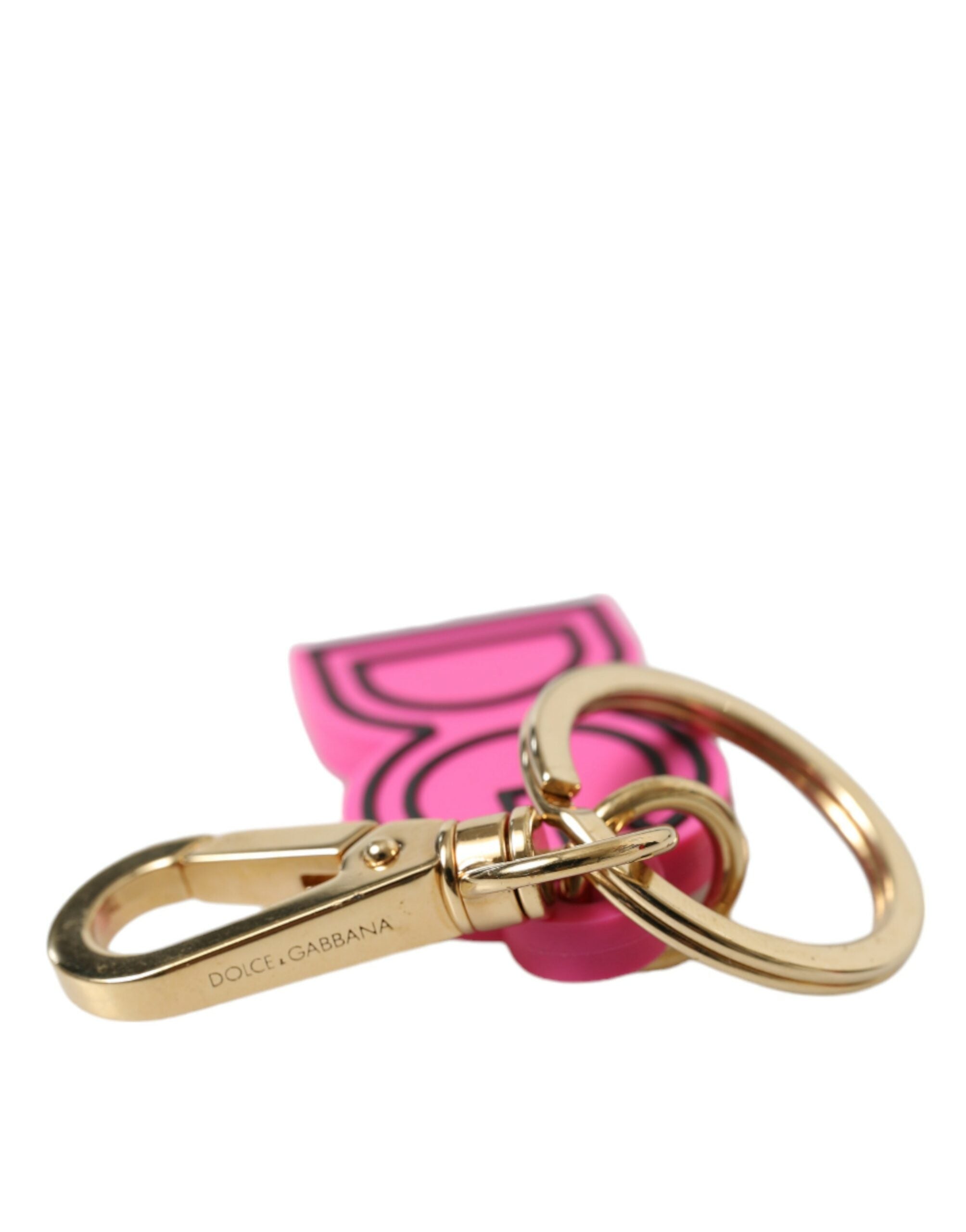 Dolce & Gabbana Rosa Gummi Goldton Metall DG Logo Schlüsselanhänger Schlüsselanhänger