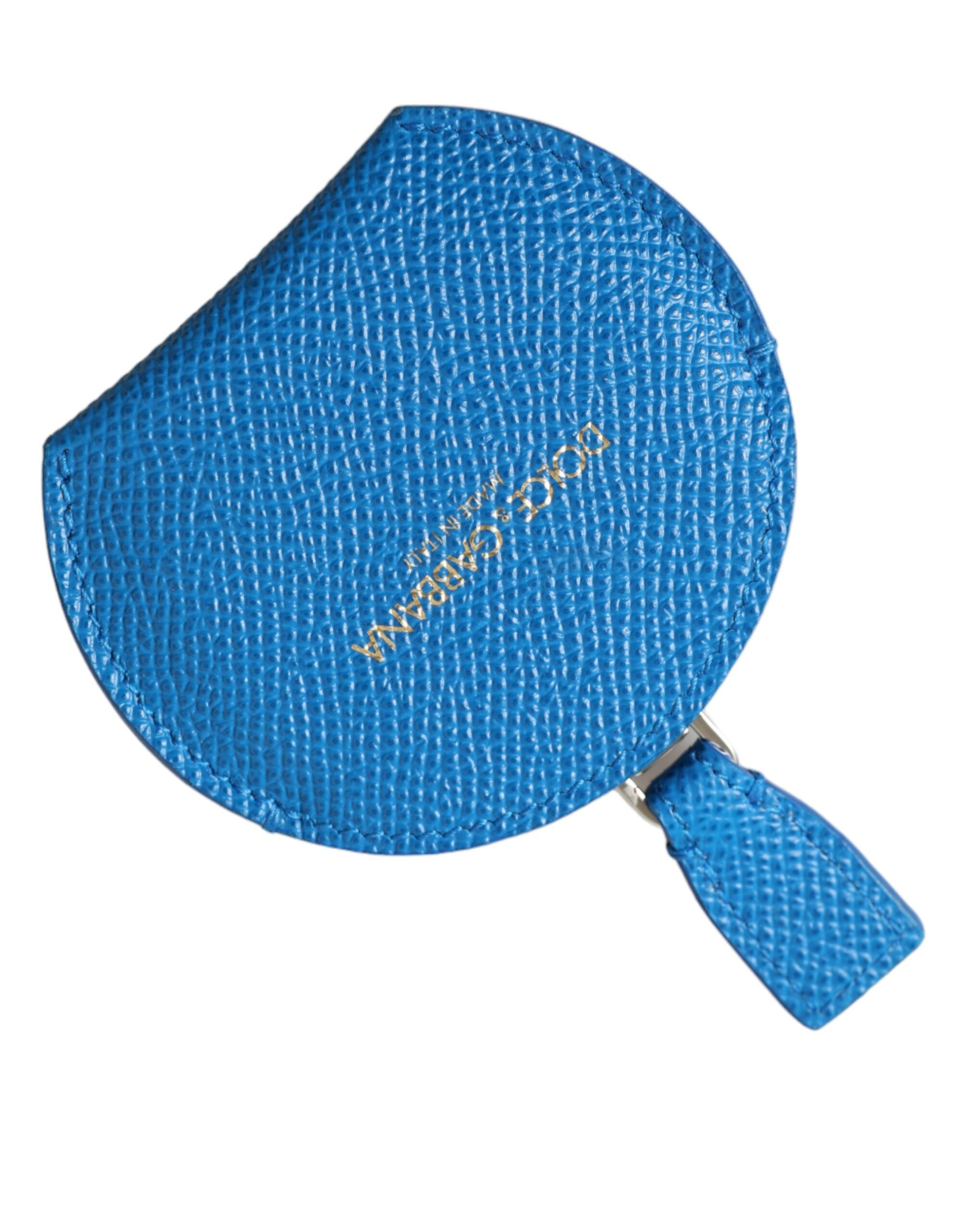 Dolce & Gabbana Blauer Kalbsleder Handspiegelhalter mit rundem Logo
