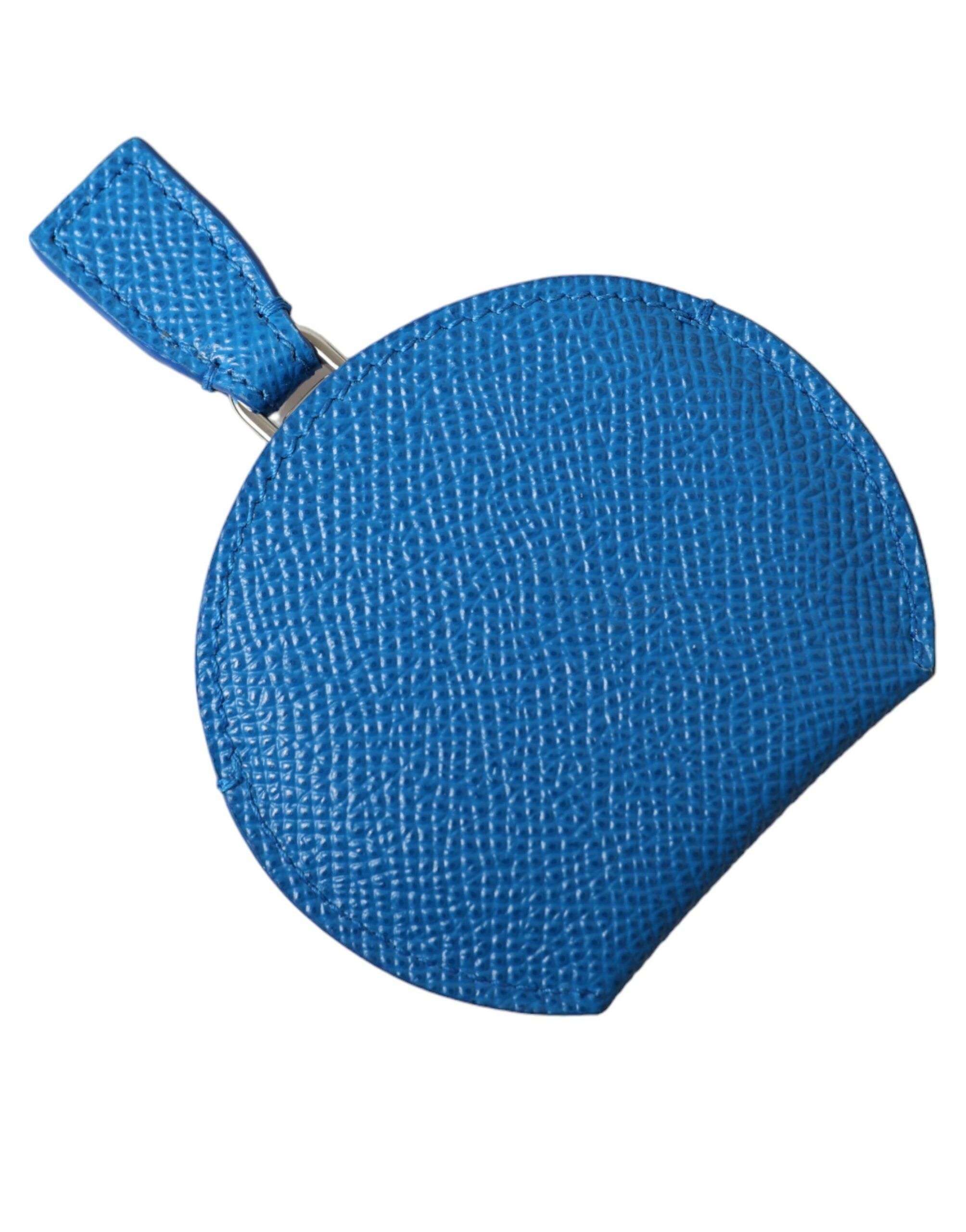 Dolce & Gabbana Blauer Kalbsleder Handspiegelhalter mit rundem Logo