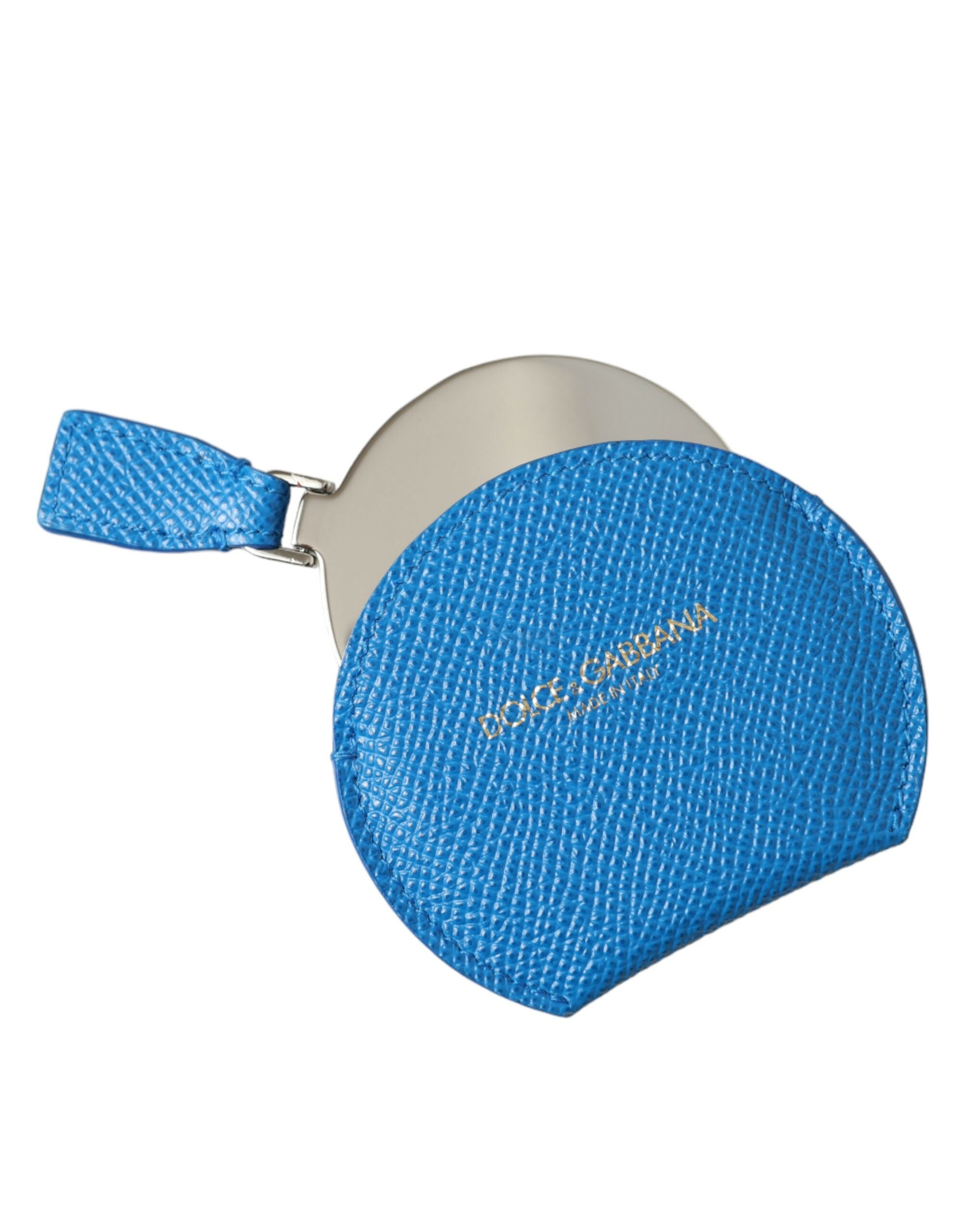Dolce & Gabbana Blauer Kalbsleder Handspiegelhalter mit rundem Logo