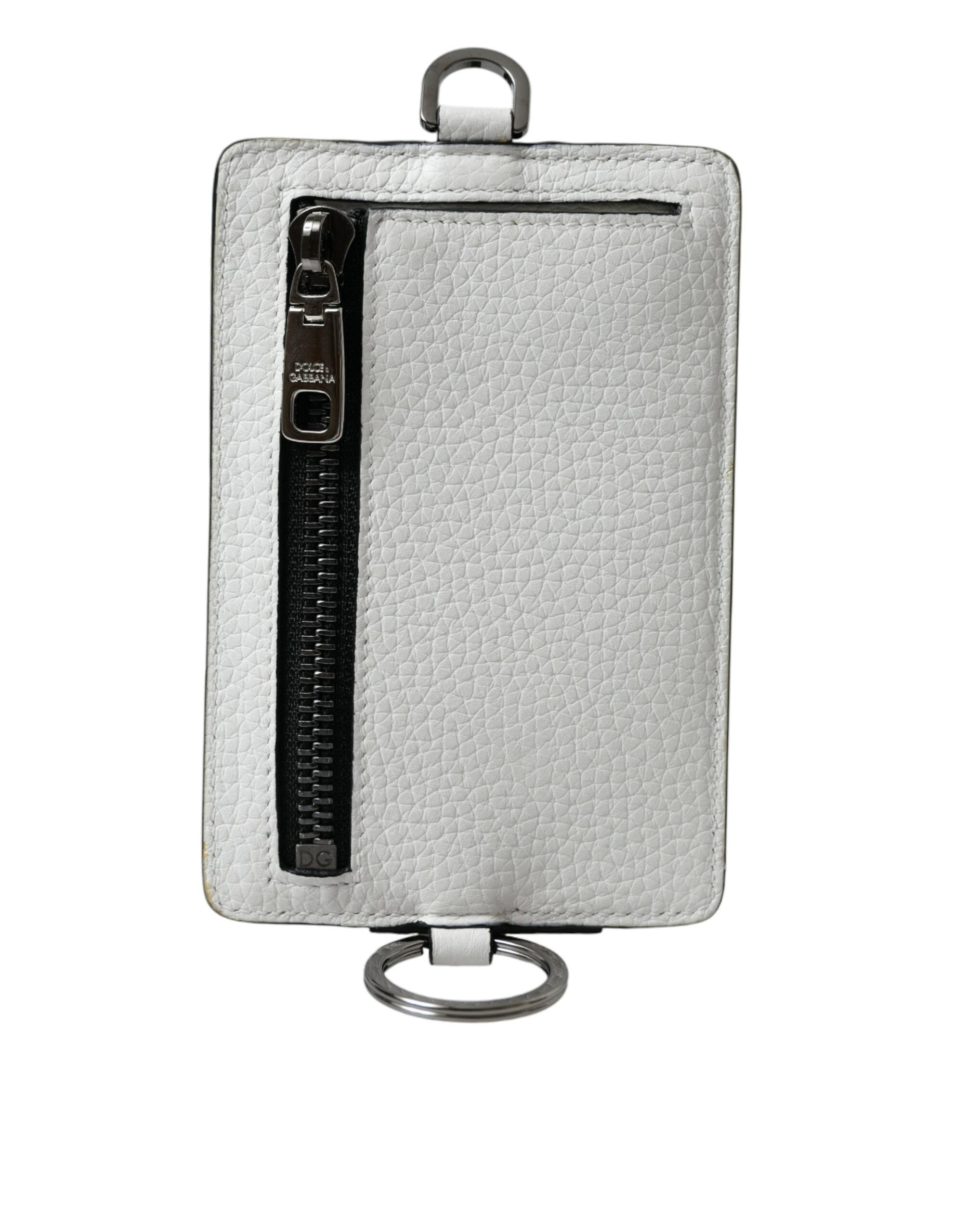 Dolce & Gabbana Weißes Kalbsleder Lanyard Logo Kartenhalter Brieftasche