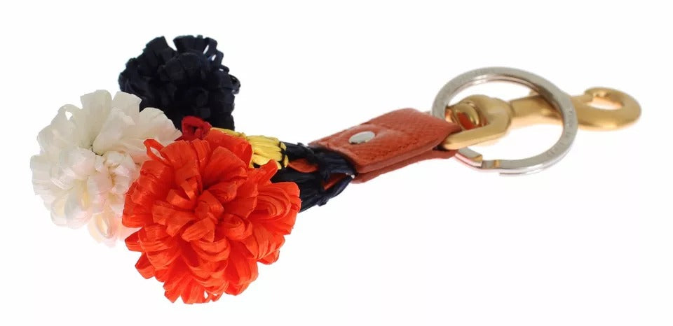 Dolce & Gabbana Braun Gold Raffia Leder Verschluss Finder Kette Schlüsselanhänger