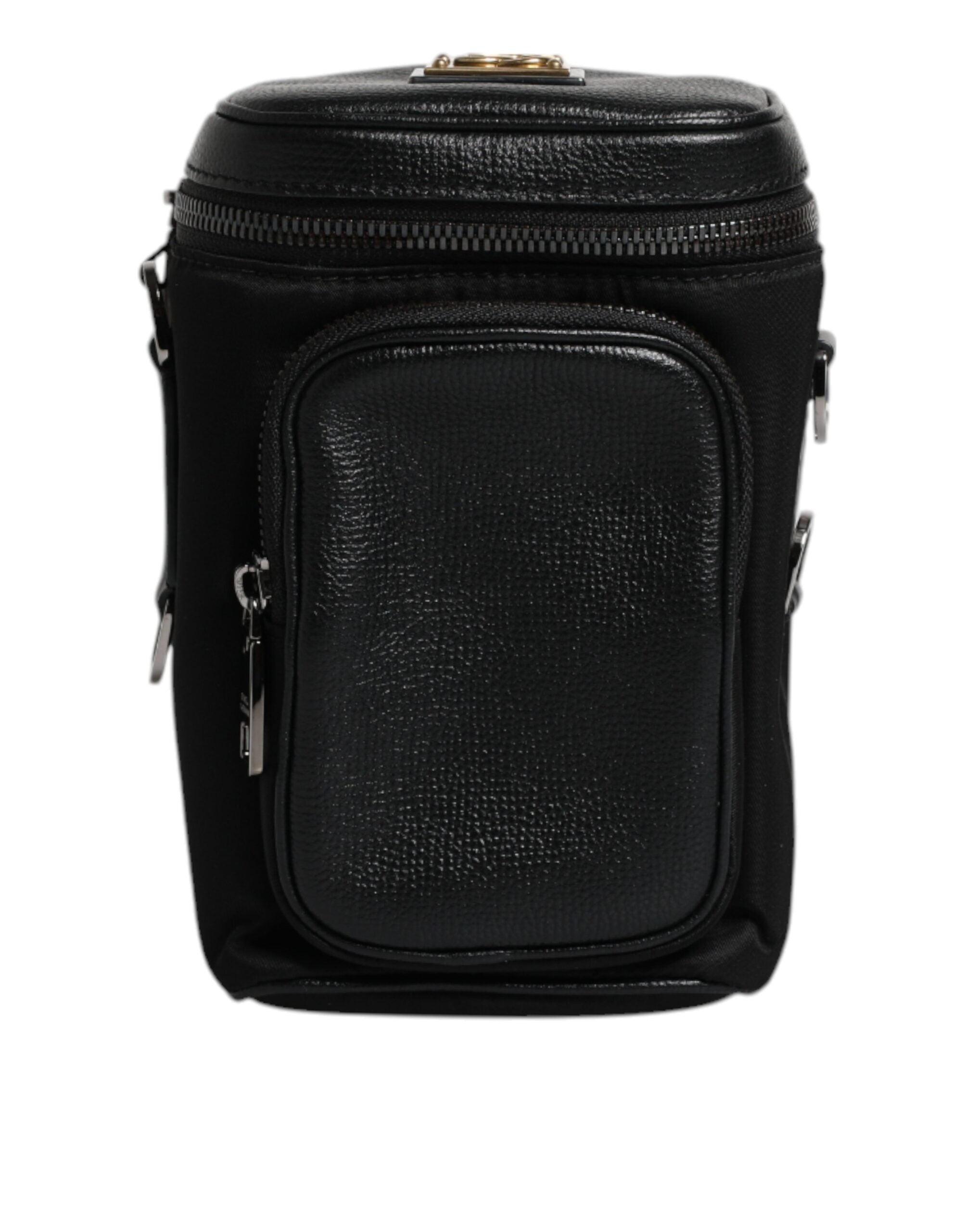 Dolce & Gabbana Schwarzes Leder Logo Geldbörse Crossbody Kameratasche