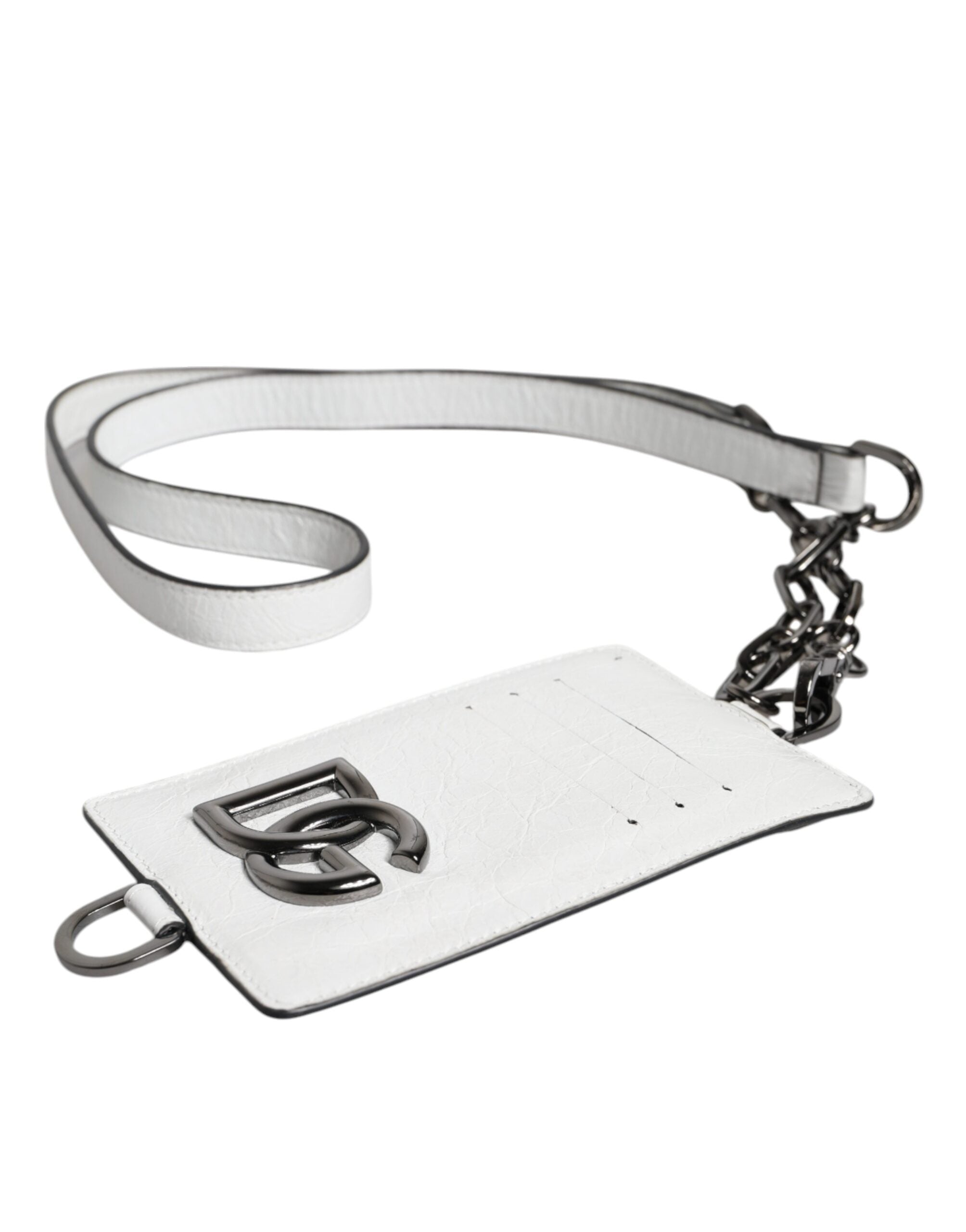 Dolce & Gabbana Weißes Kalbsleder Lanyard Logo Kartenhalter Brieftasche