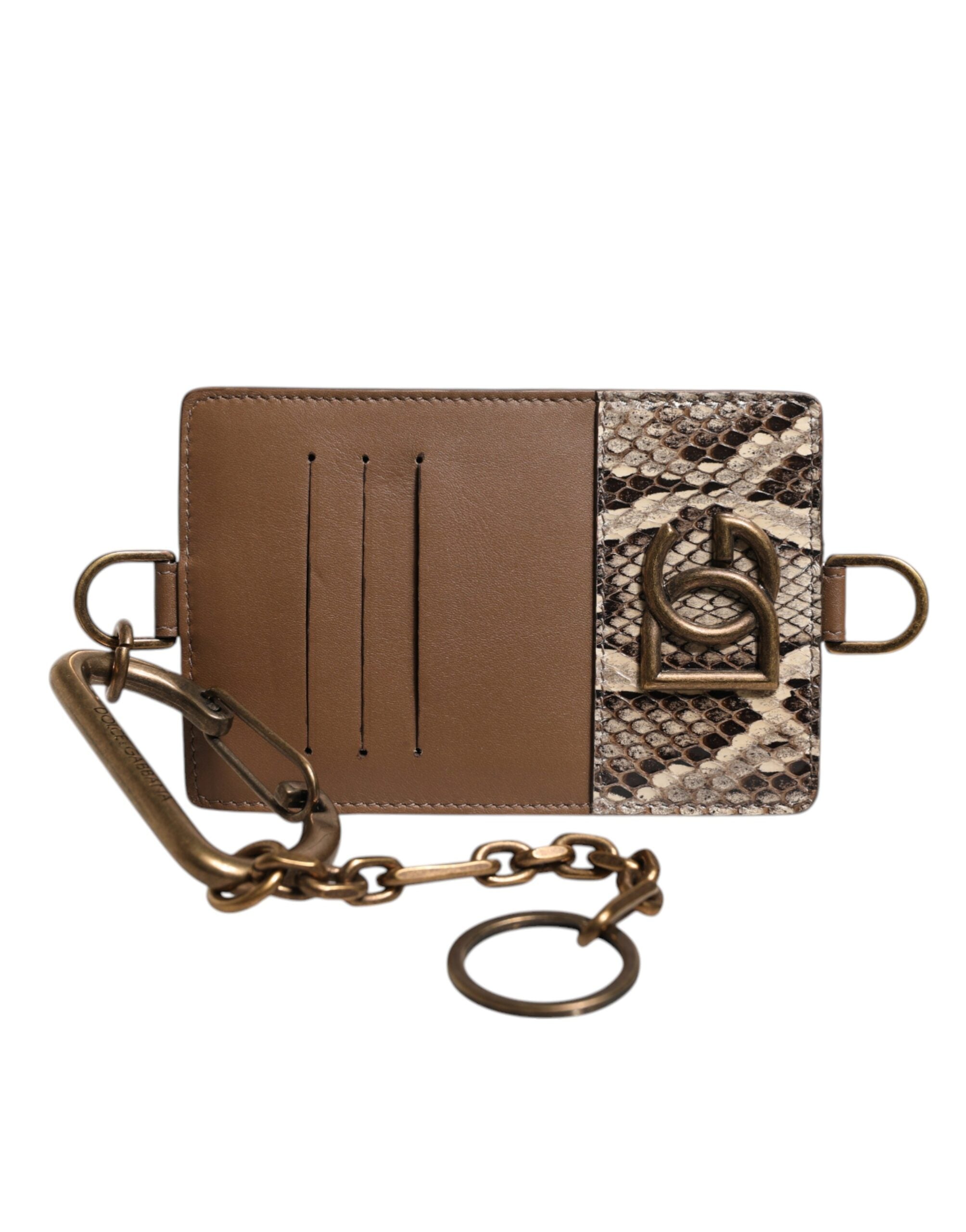 Dolce & Gabbana Braunes Exotenleder Kartenetui DG Logo Plaque Brieftasche