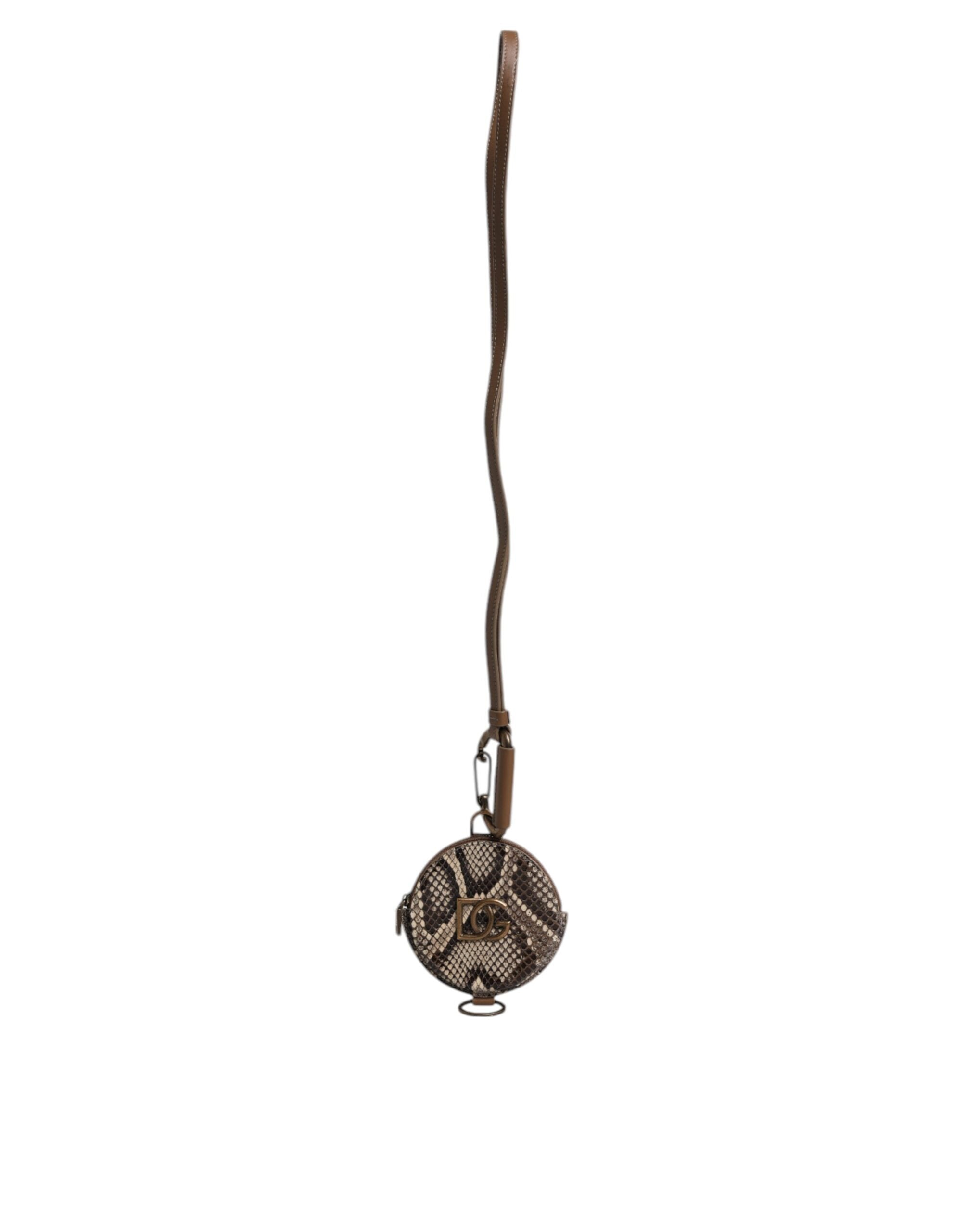 Dolce & Gabbana Braunes rundes Leder DG Logo Münzgeldbörse Lanyard Wallet