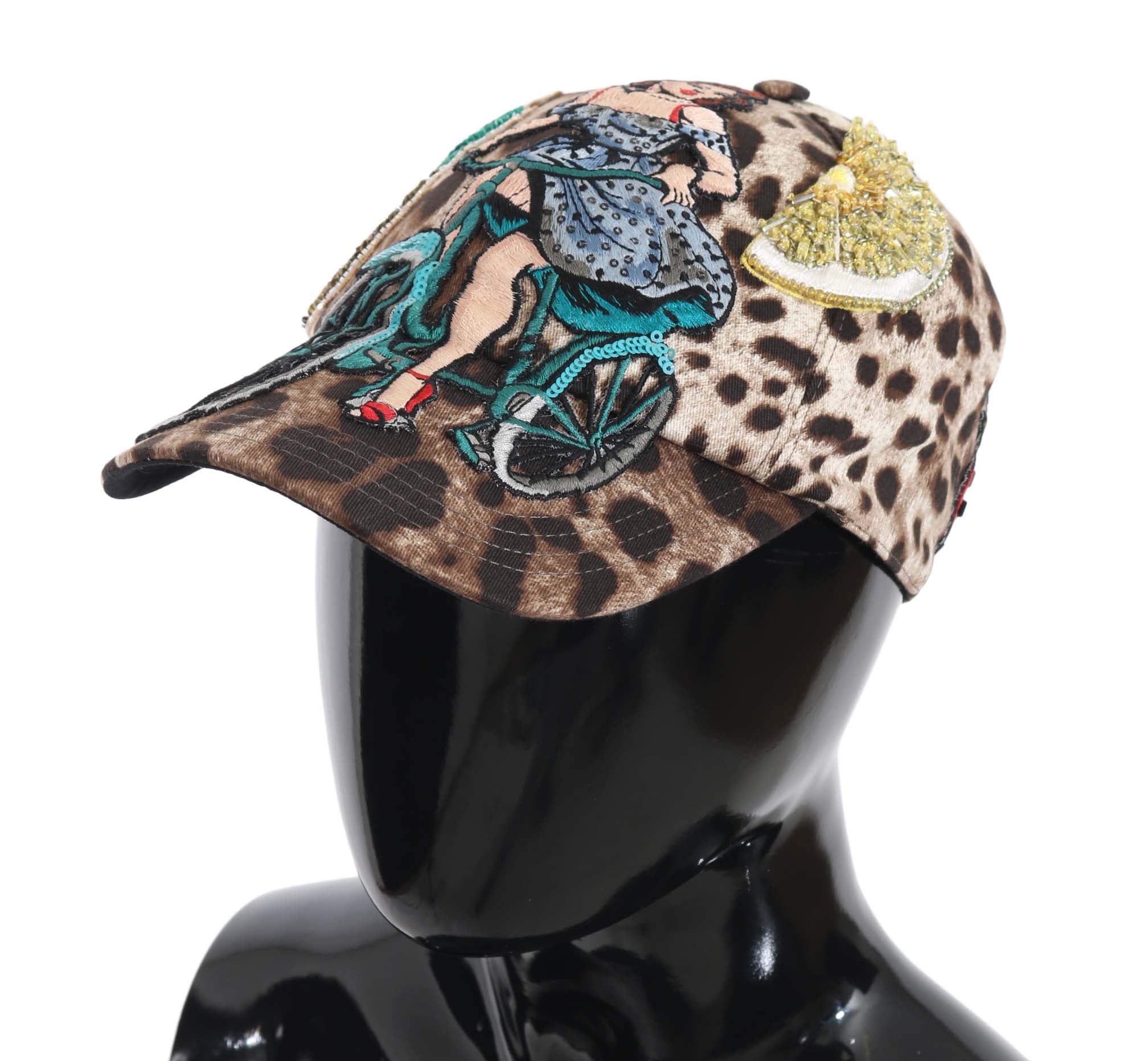 Dolce & Gabbana Brauner Leopard Pailletten Sizilien Applique Baseballmütze
