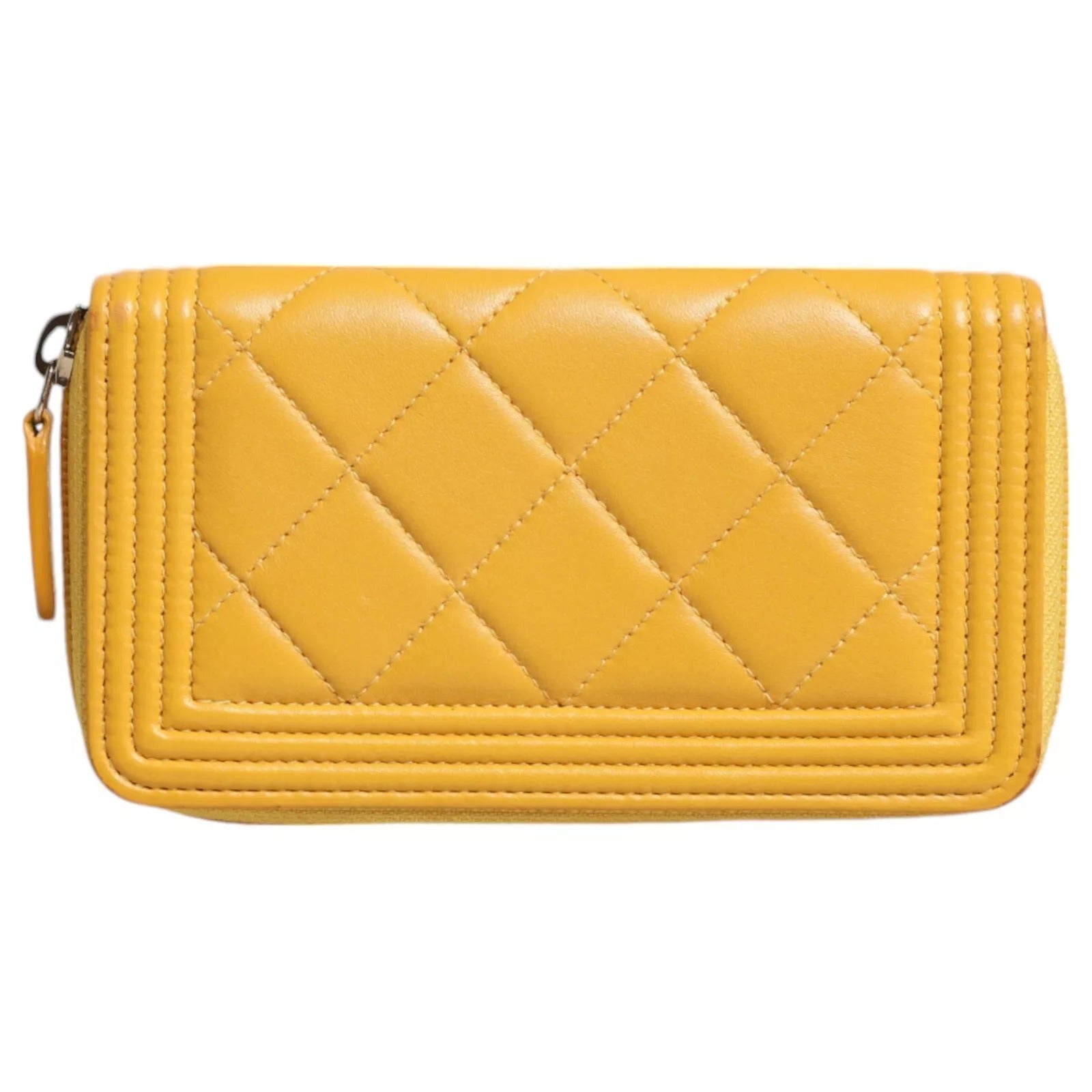 Chanel Gelbes gestepptes Leder CC Logo Continental Zip Brieftasche