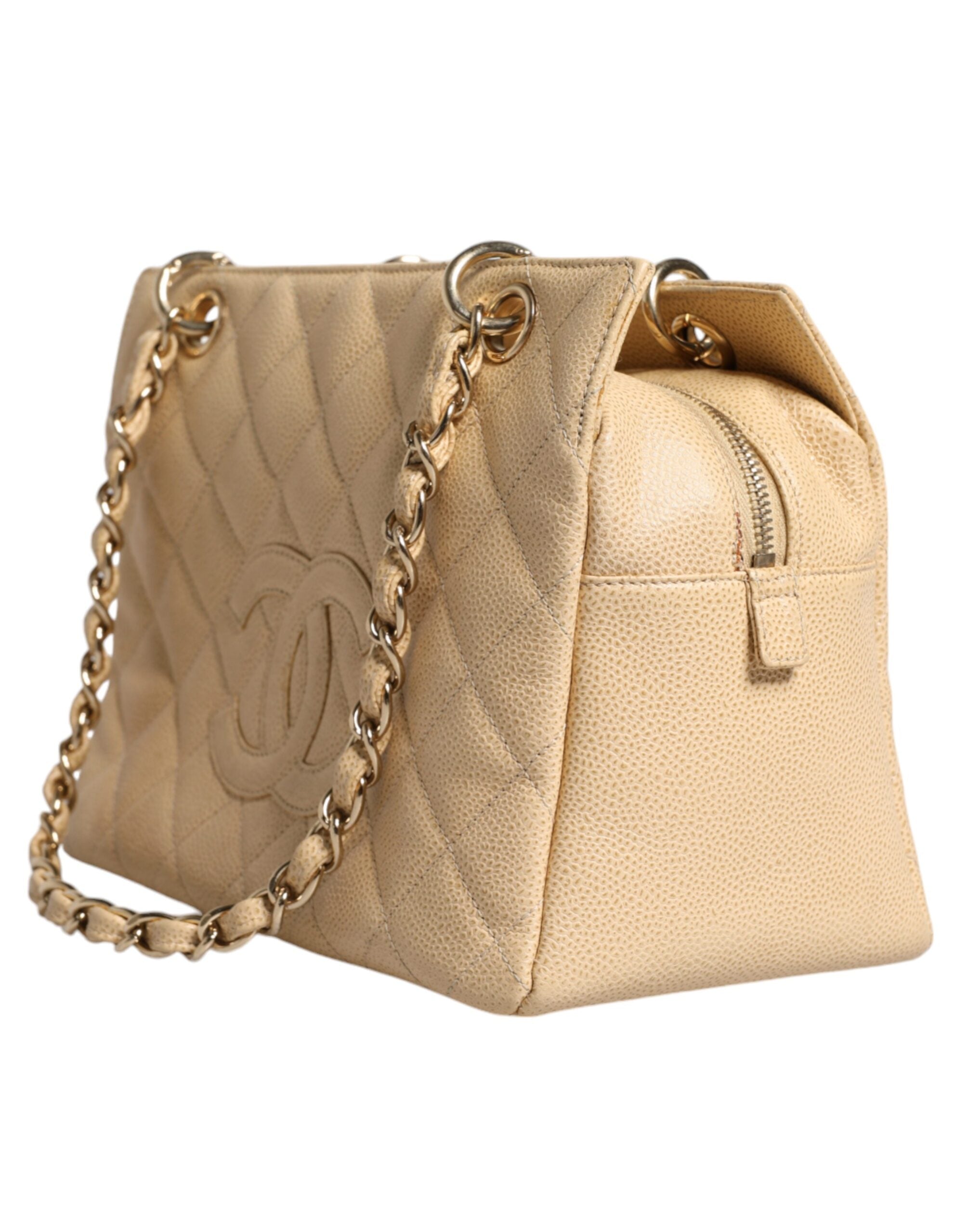 Chanel Beige Kaviar De Coco Kette Leder Geldbörse Tasche