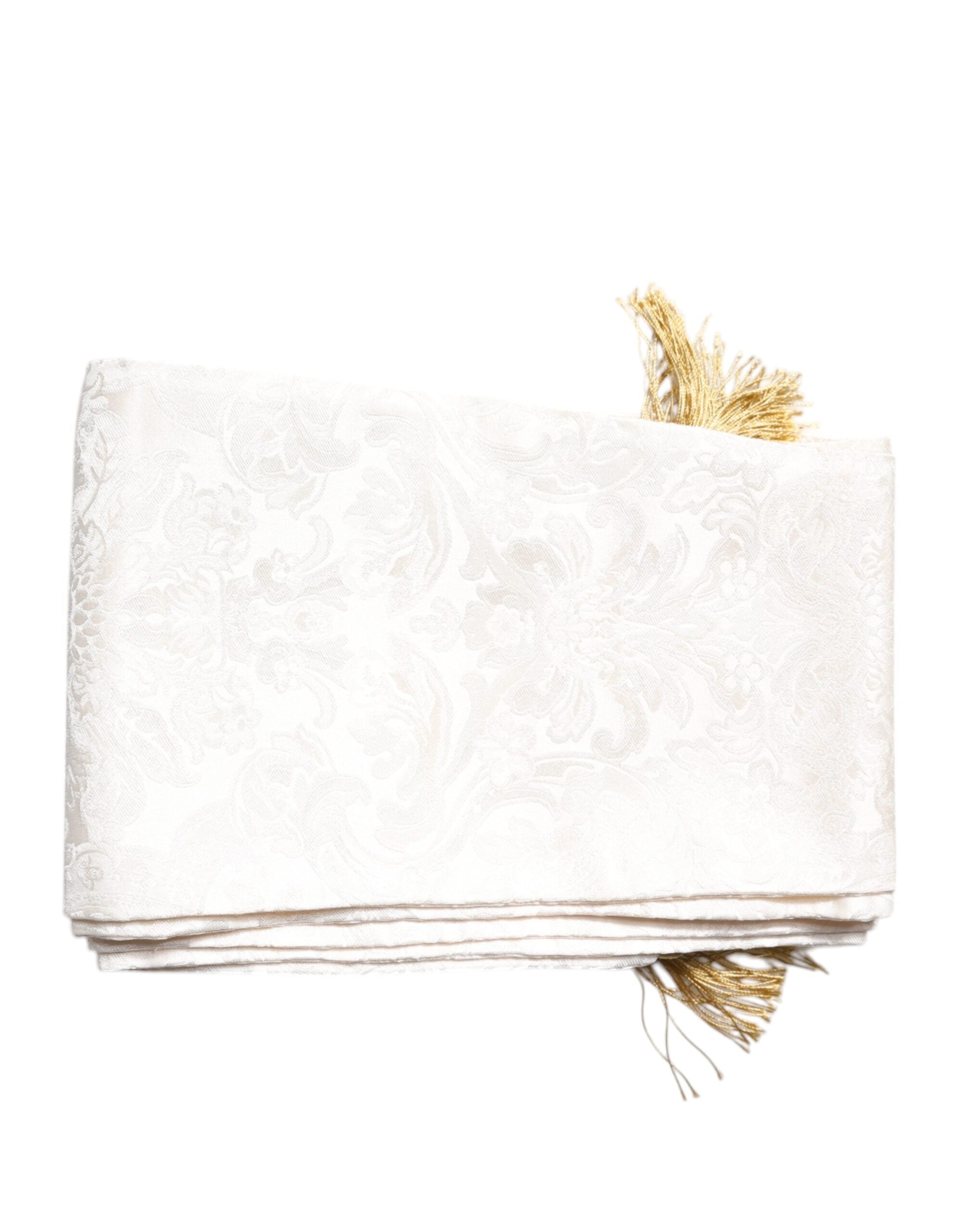 Dolce & Gabbana Weißer, geblümter Jacquard-Schal mit schmalen Fransen