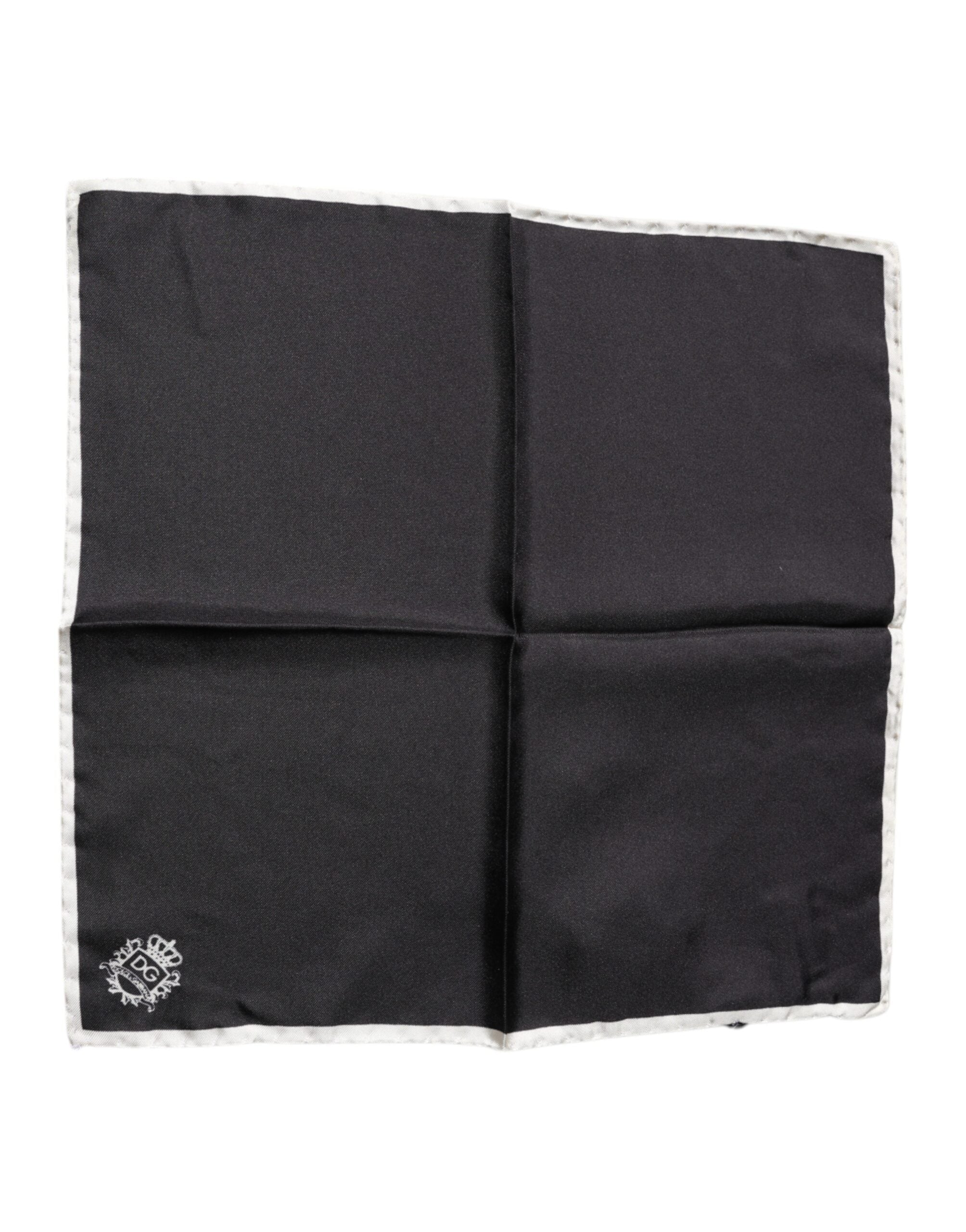 Dolce & Gabbana Schwarzer Crown Logo Quadratischer Taschentuchschal