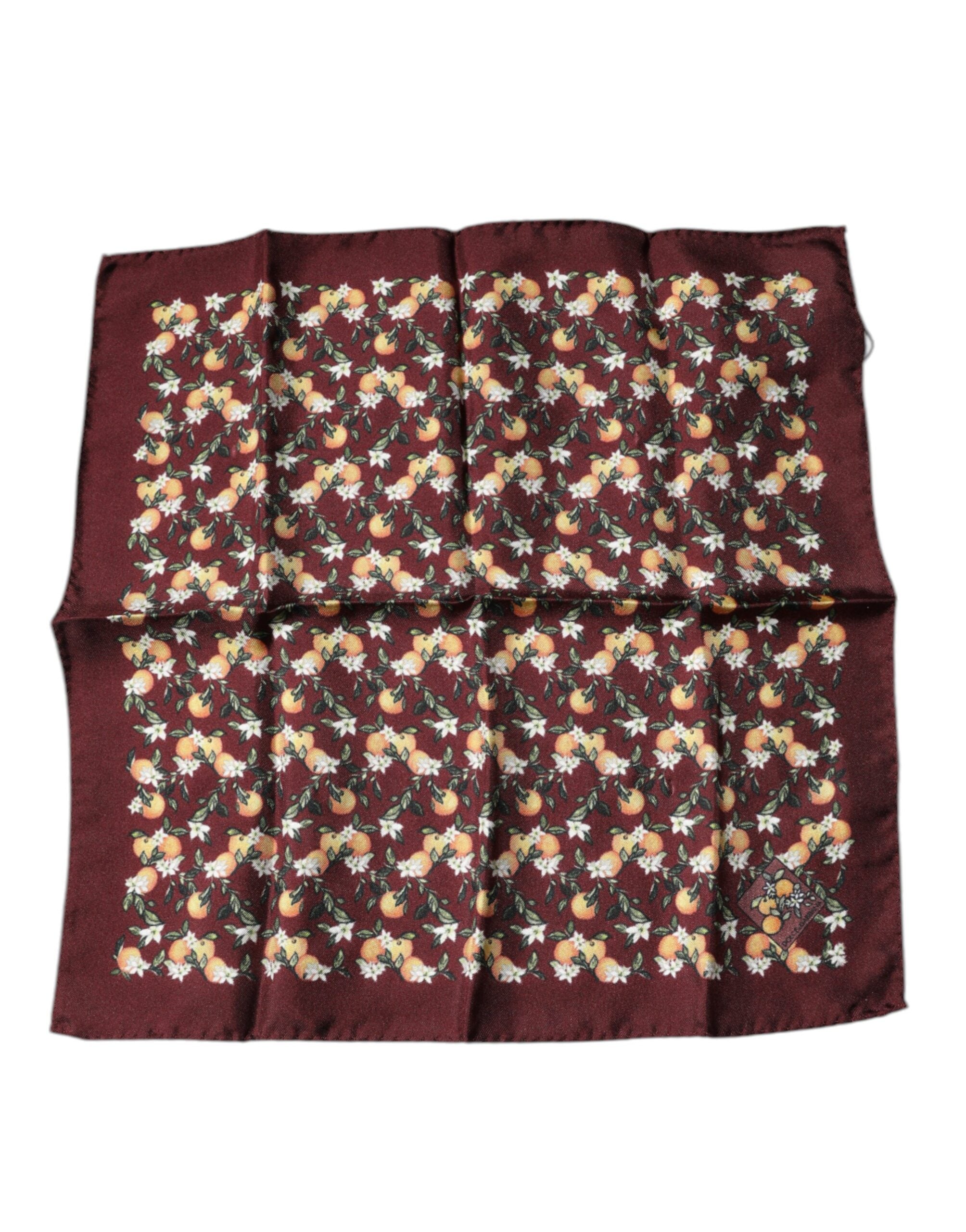 Dolce & Gabbana Maroon Oranges Seidenschal Quadratisches Taschentuch