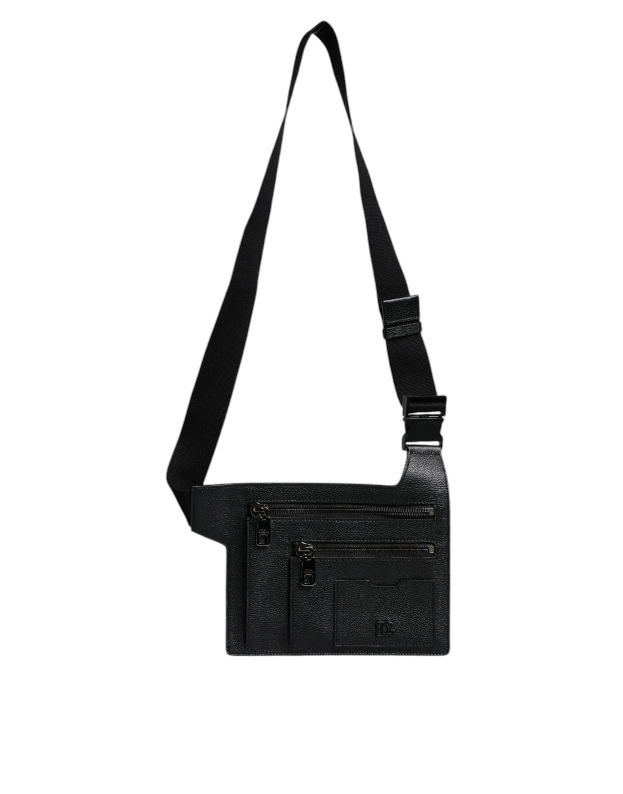 Dolce & Gabbana Schwarze Messenger-Crossbody-Tasche aus Kalbsleder