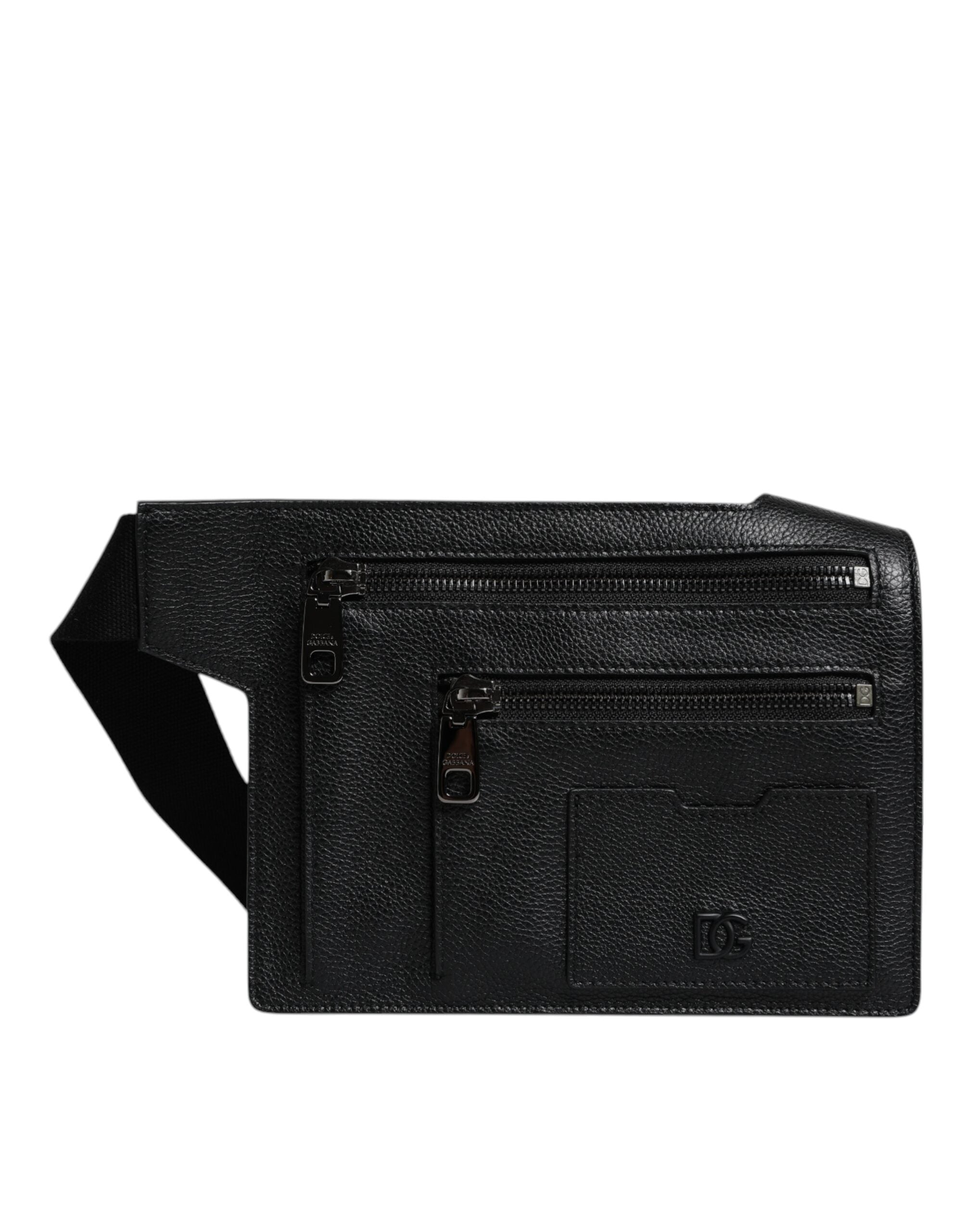 Dolce & Gabbana Schwarze Messenger-Crossbody-Tasche aus Kalbsleder