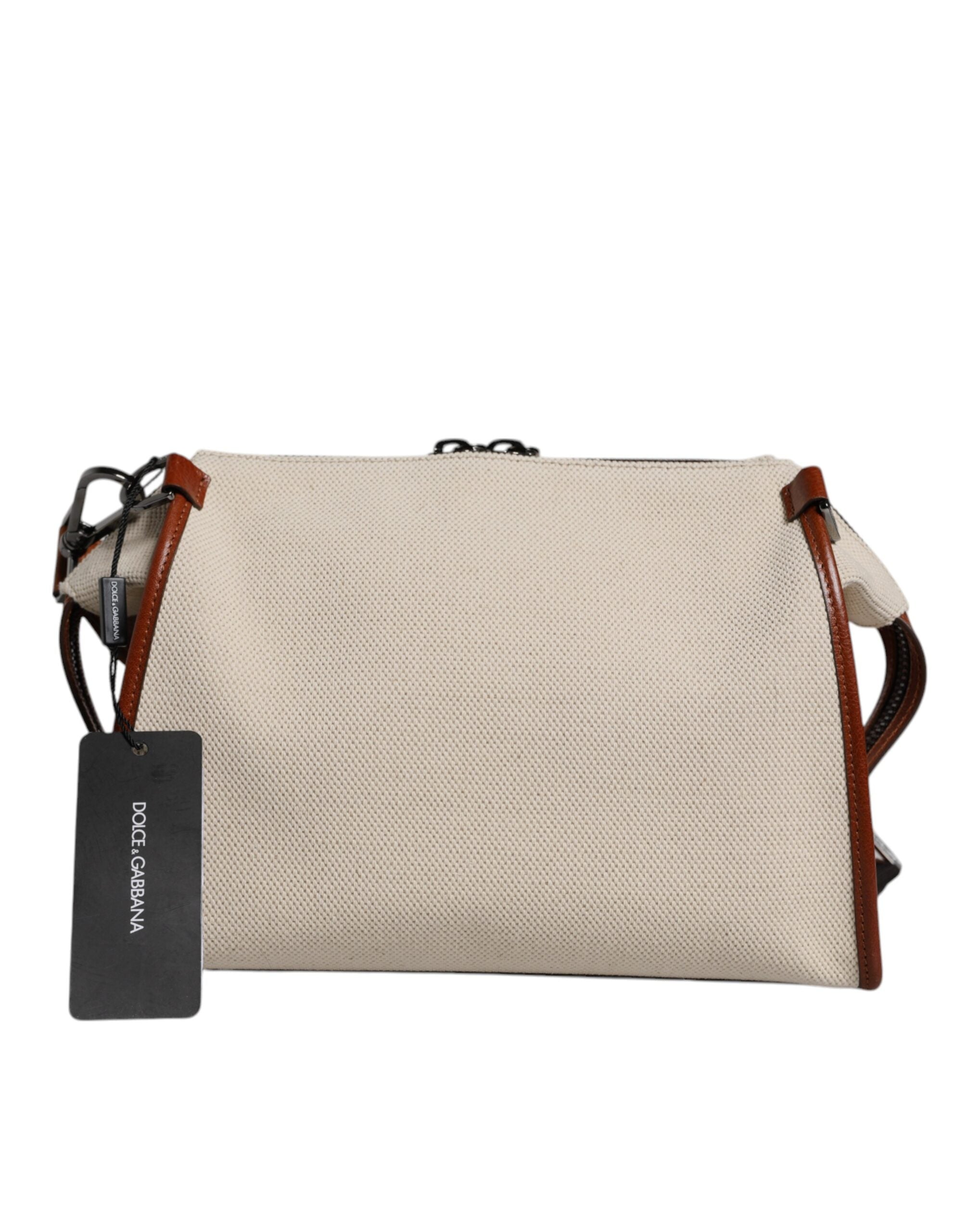Dolce & Gabbana Beige Braun Baumwolle Leder Duffle Umhängetasche