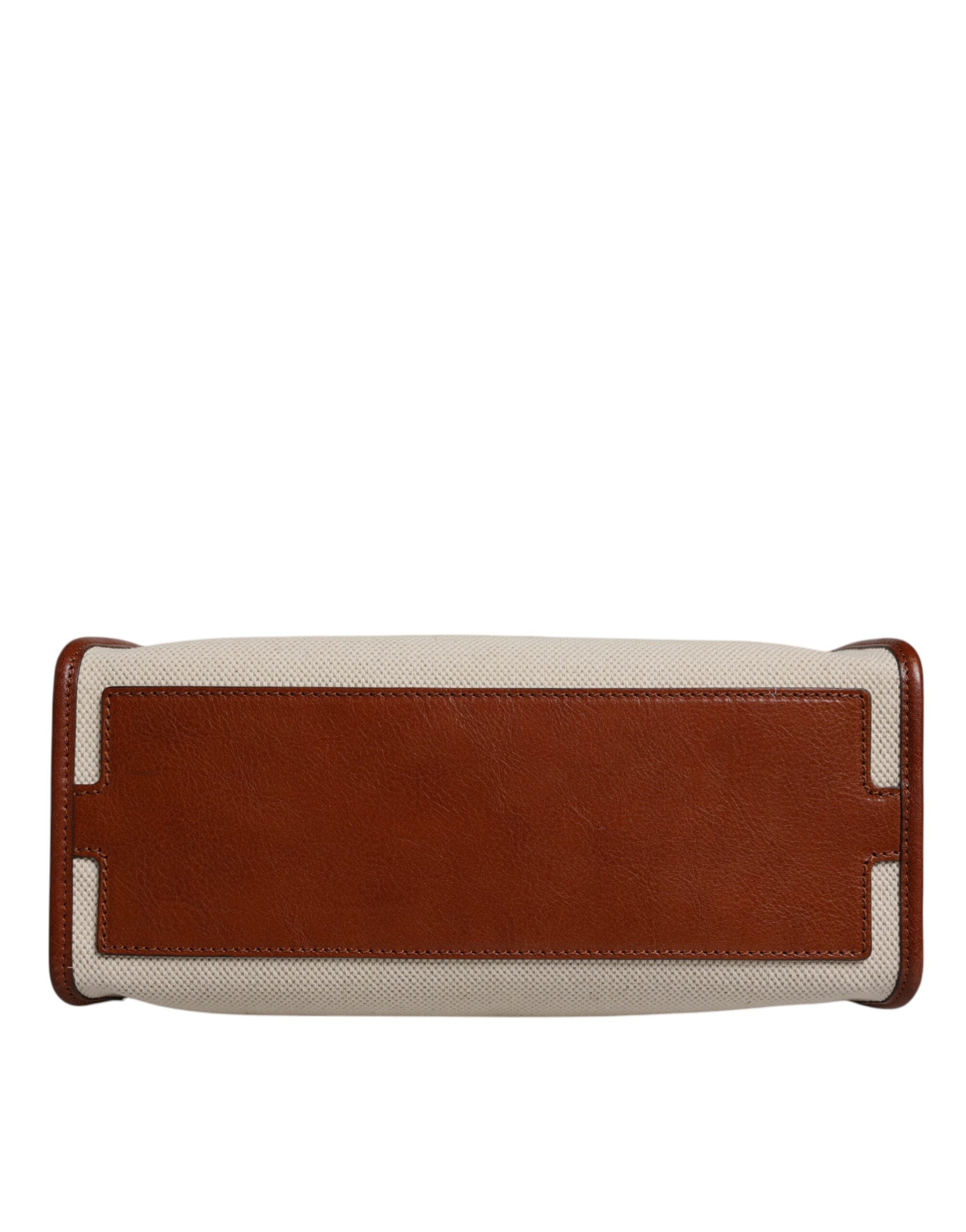 Dolce & Gabbana Beige Braun Baumwolle Leder Duffle Umhängetasche
