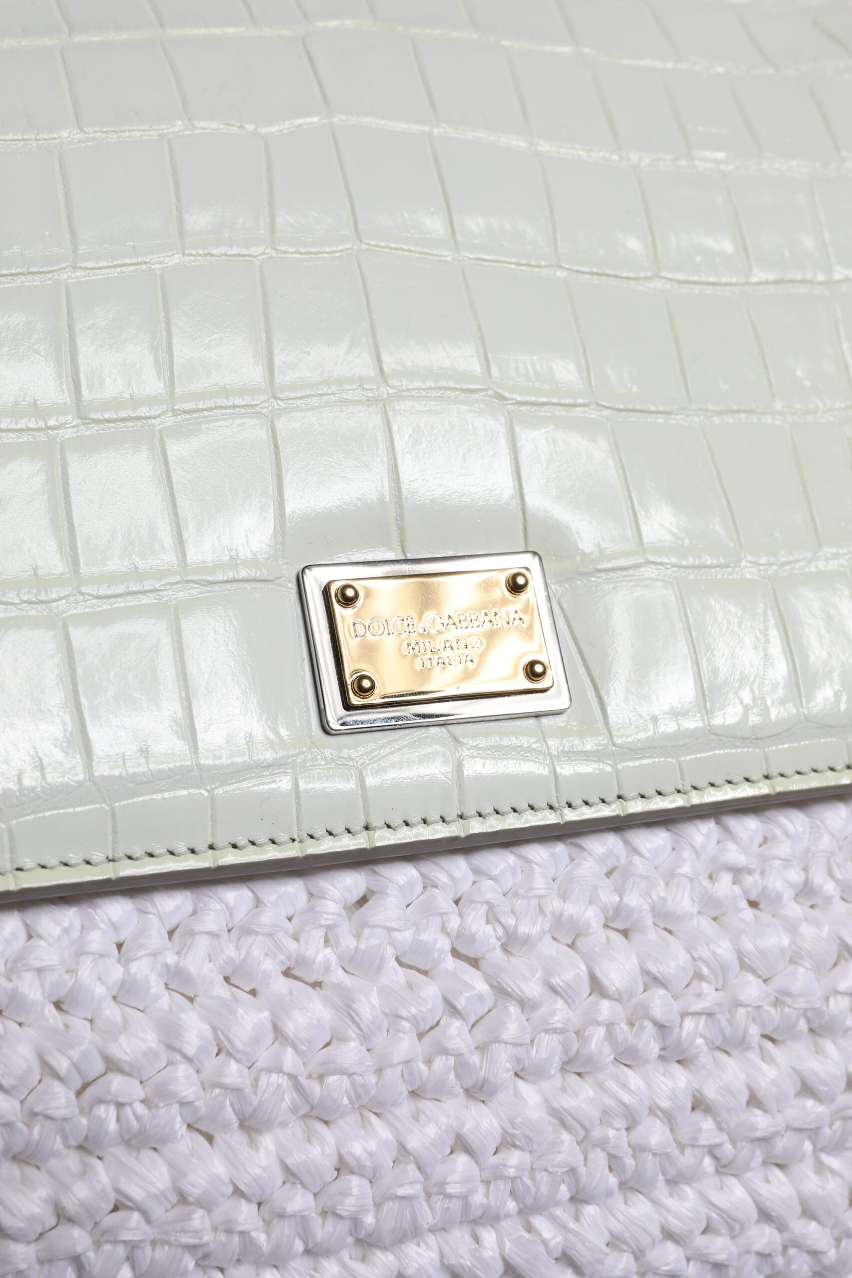 Dolce & Gabbana Weiße Rafia Leder Umhängetasche mit oberem Griff