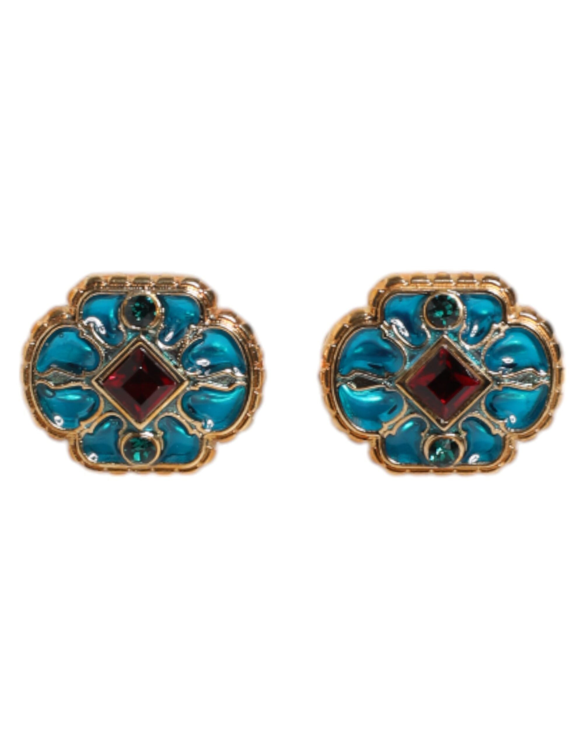 Dolce & Gabbana Gold Messing Blau emaillierte Blume Manschettenknopf