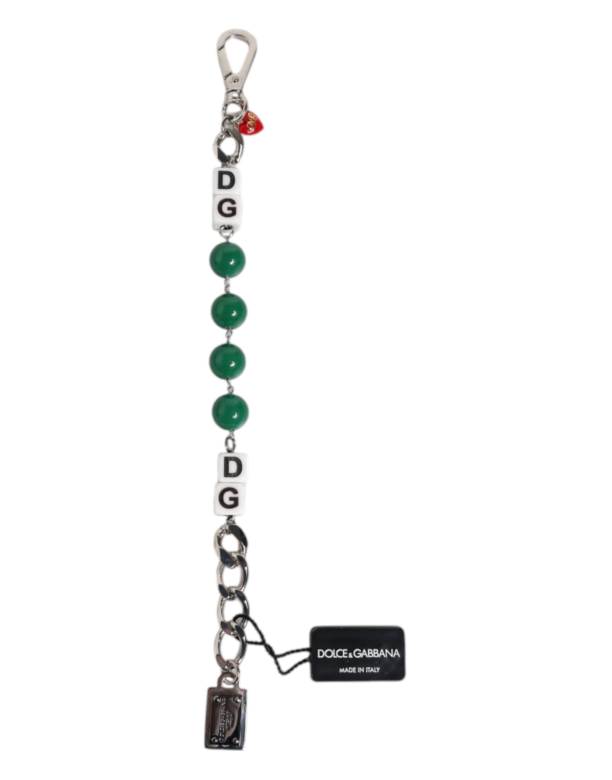 Dolce & Gabbana Silber-Ton Messing Perle Würfel Logo verschönern Charm-Armband