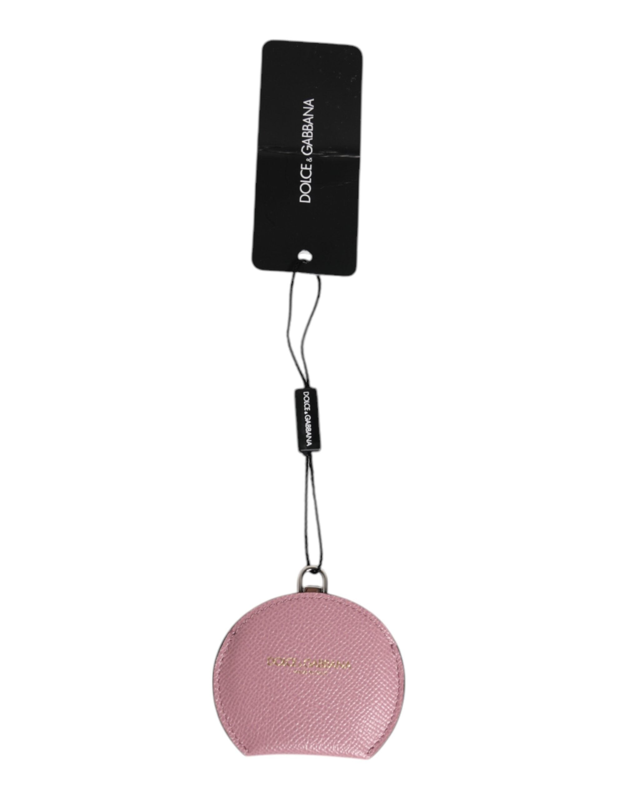 Dolce & Gabbana Rosa Kalbsleder Rundes Logo Handspiegelhalter