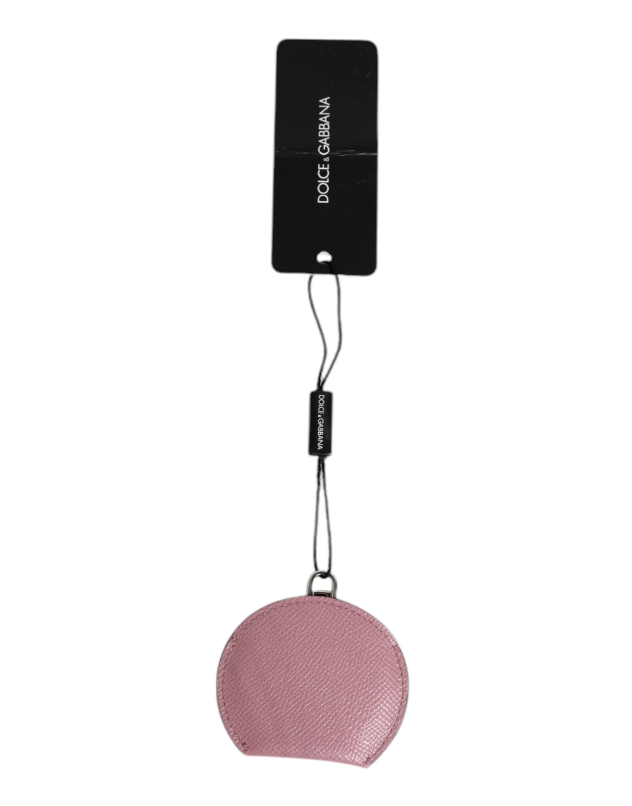 Dolce & Gabbana Rosa Kalbsleder Rundes Logo Handspiegelhalter