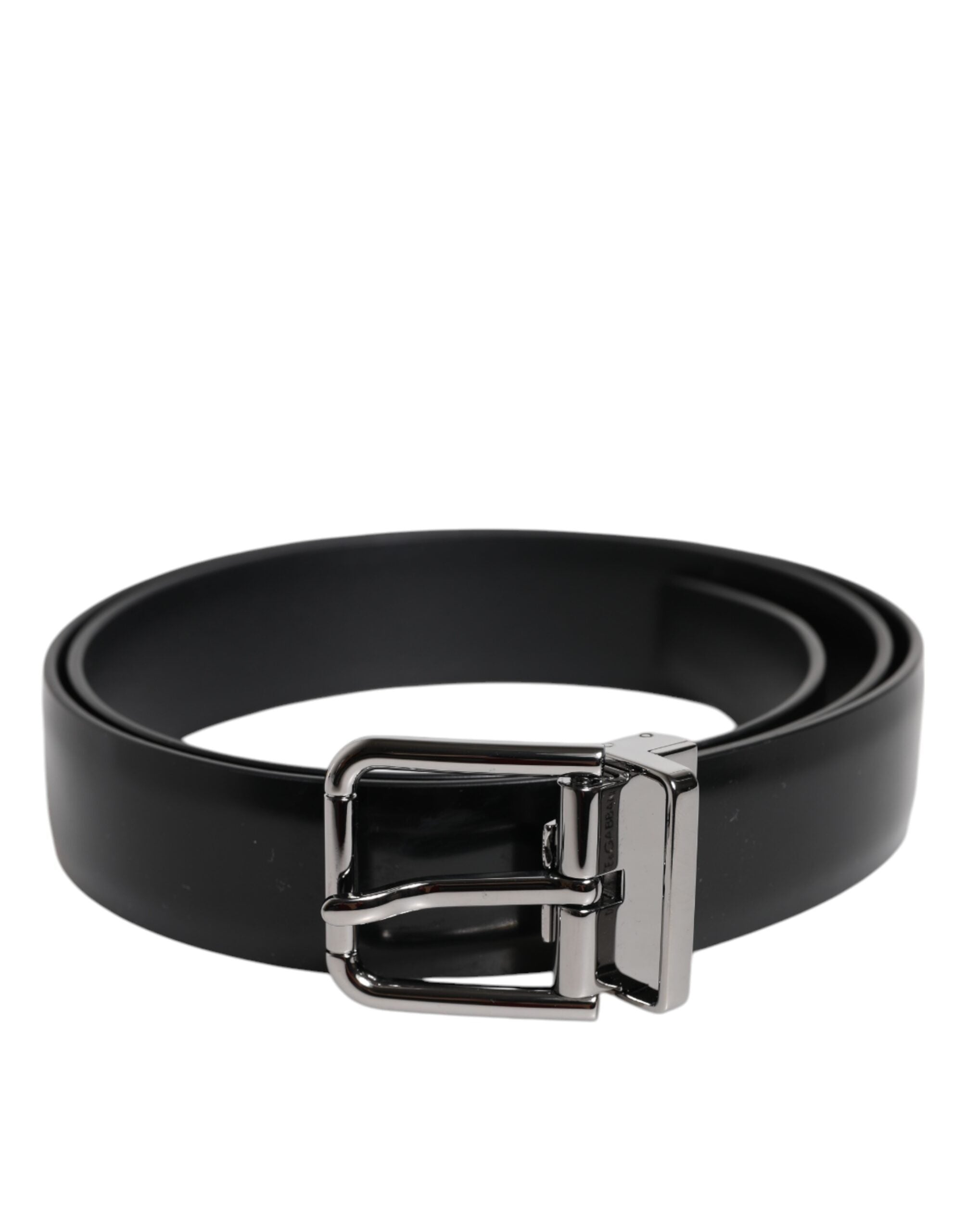 Dolce & Gabbana Schwarzer glänzender Ledergürtel mit silberner Metallschnalle