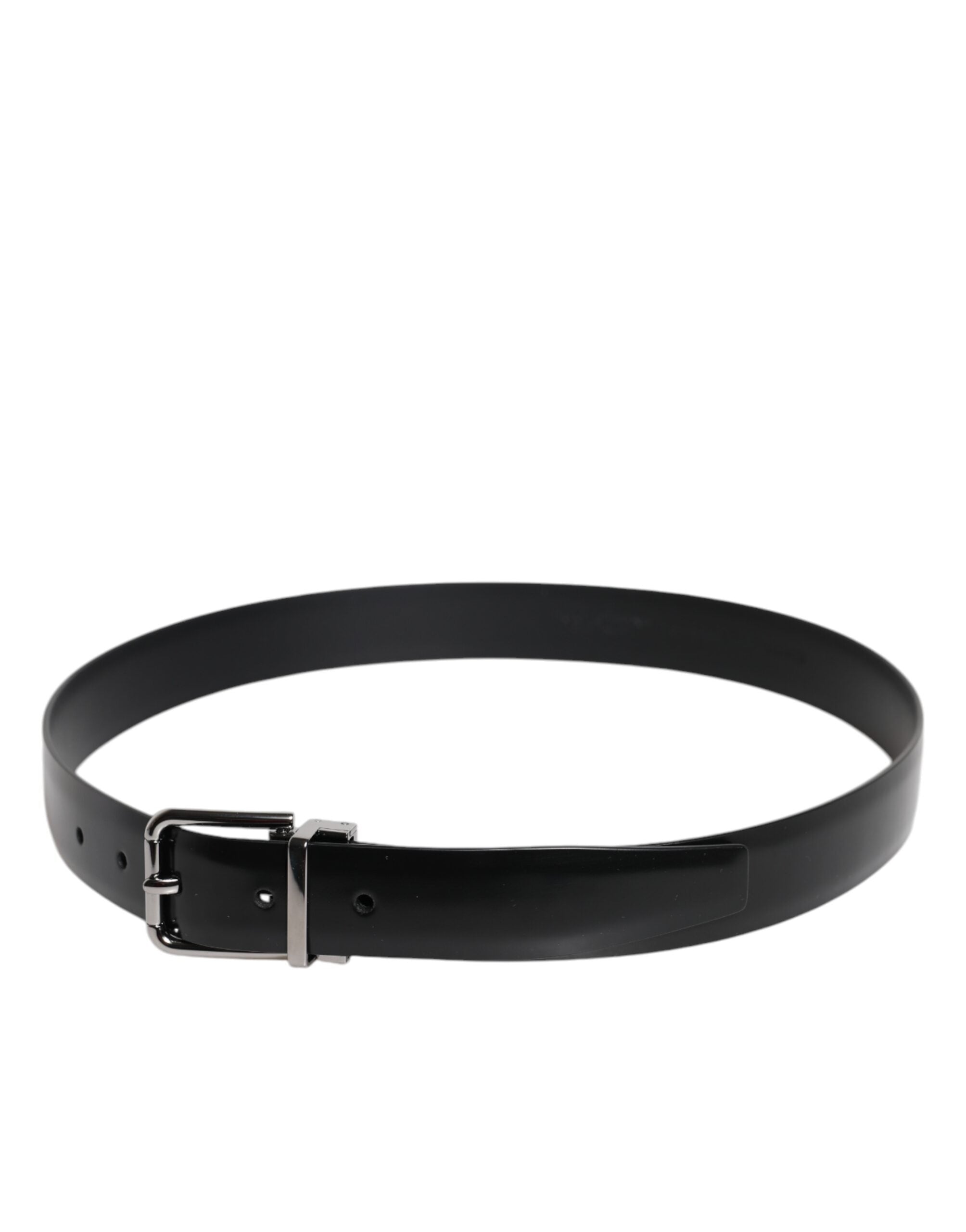 Dolce & Gabbana Schwarzer glänzender Ledergürtel mit silberner Metallschnalle