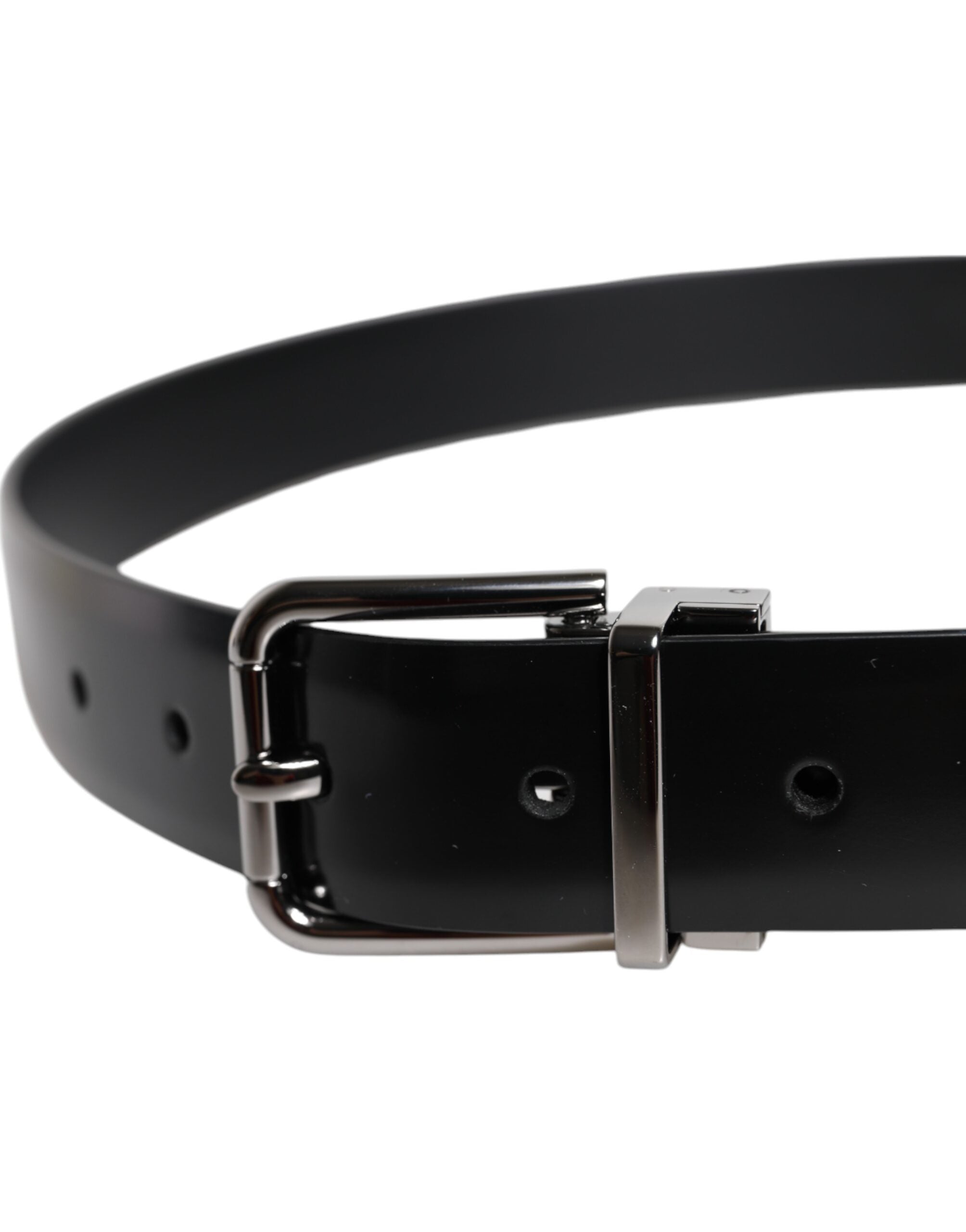 Dolce & Gabbana Schwarzer glänzender Ledergürtel mit silberner Metallschnalle