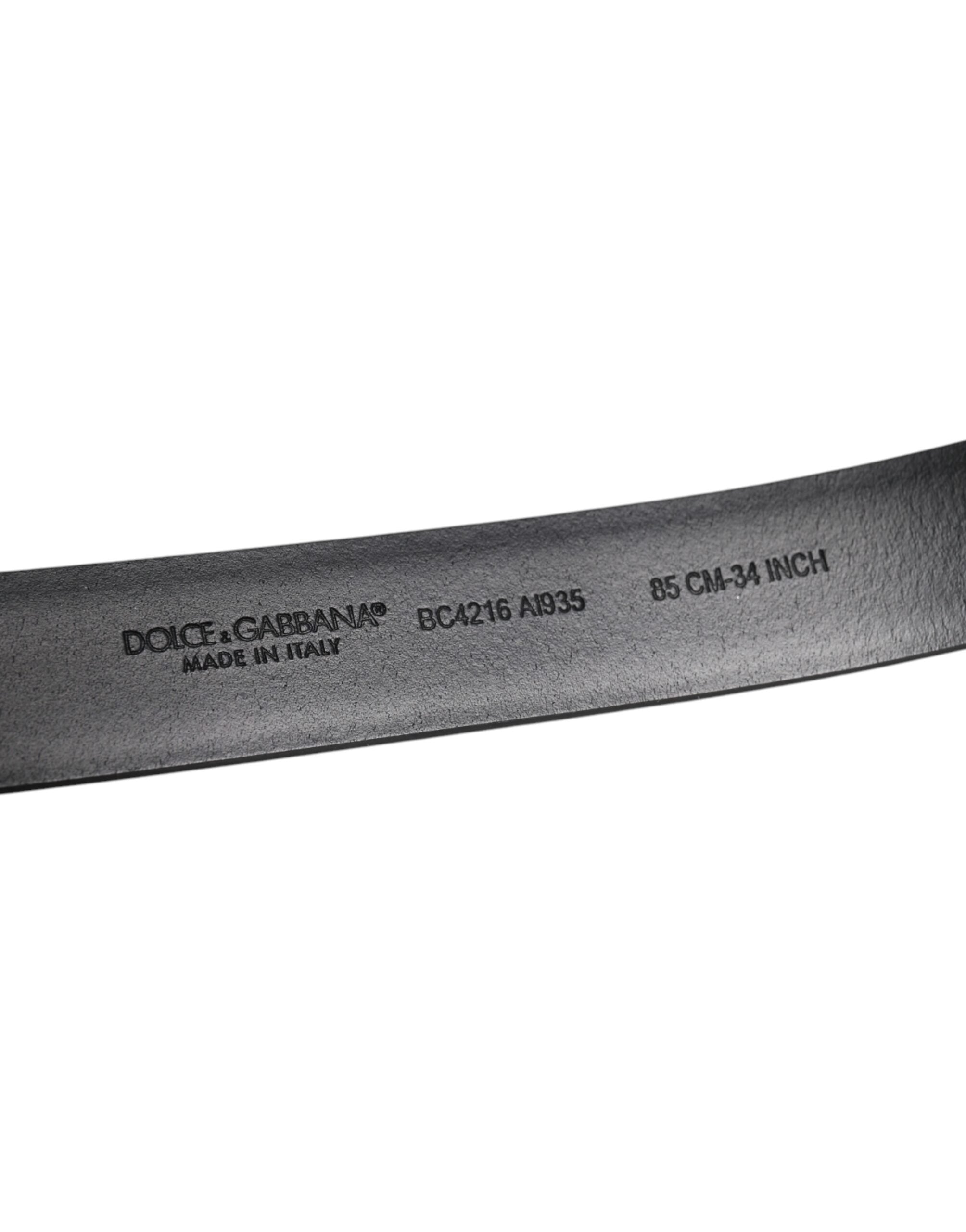 Dolce & Gabbana Schwarzer glänzender Ledergürtel mit silberner Metallschnalle