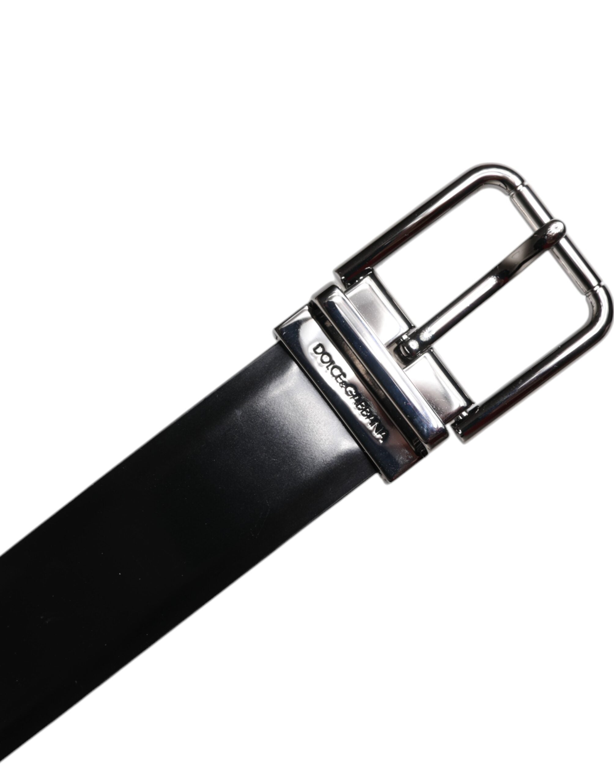 Dolce & Gabbana Schwarzer glänzender Ledergürtel mit silberner Metallschnalle