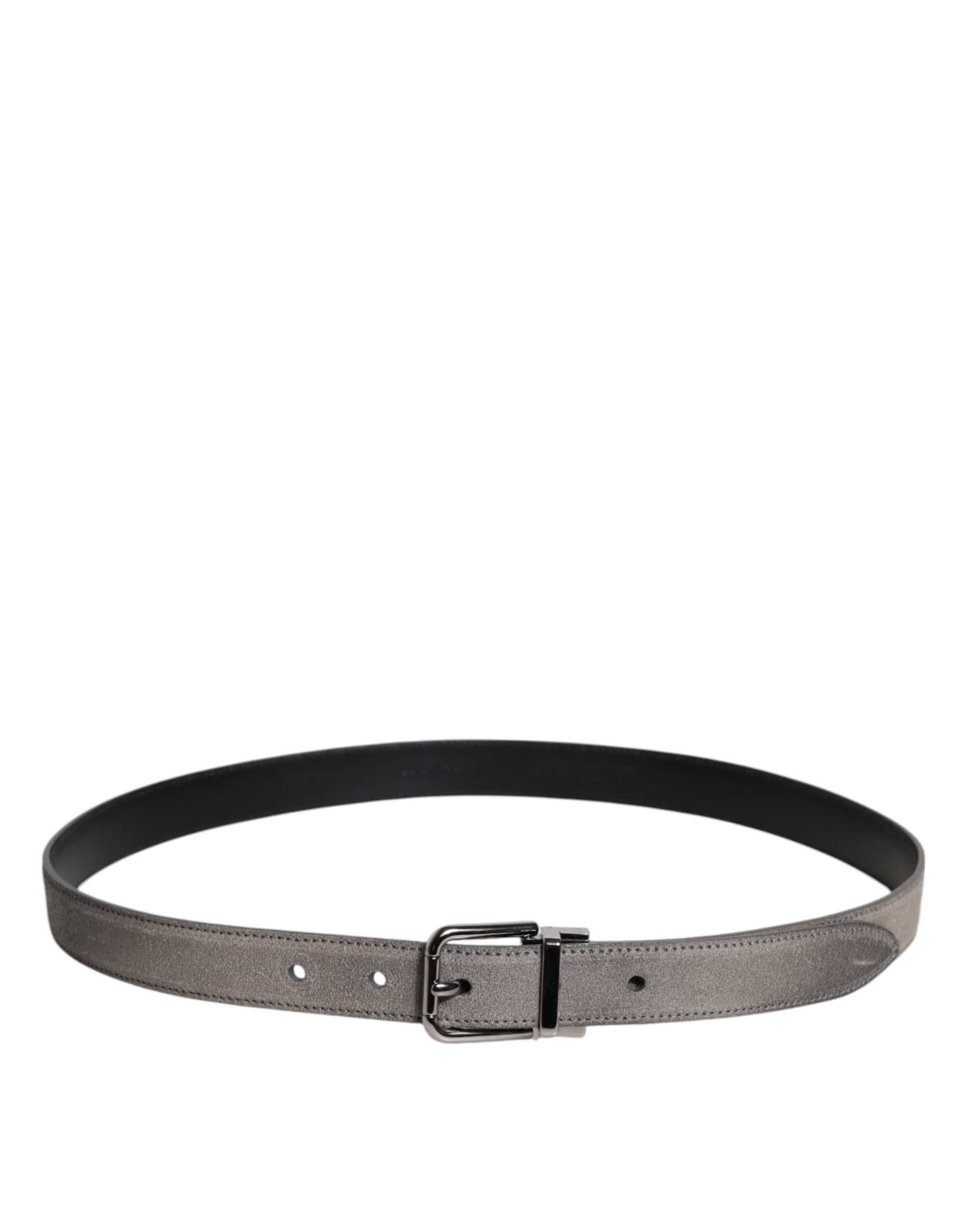 Dolce & Gabbana Grauer Leder Gürtel mit silberfarbener Metallschnalle