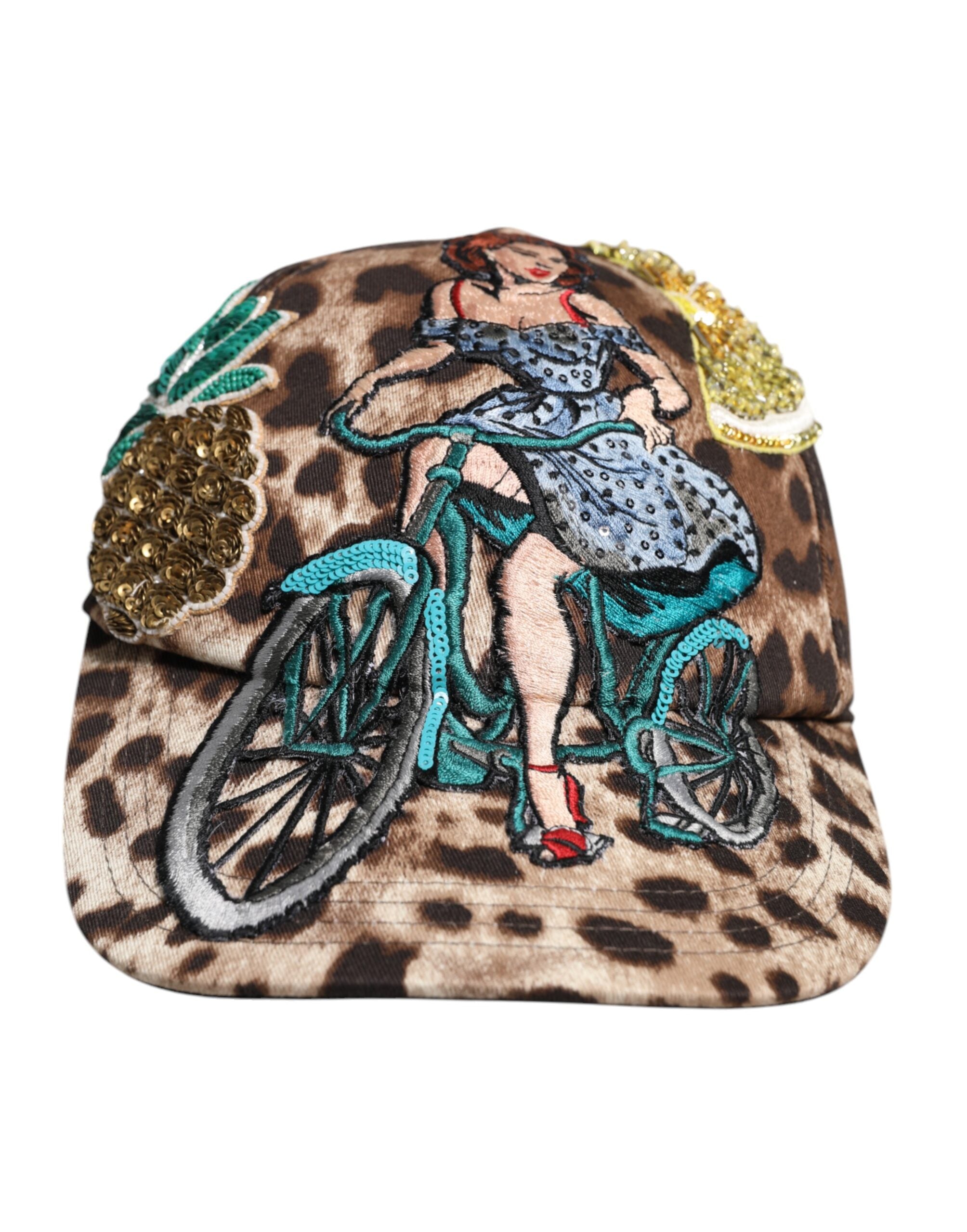 Dolce & Gabbana Braune Leopard Pailletten Sizilien Baseballkappe