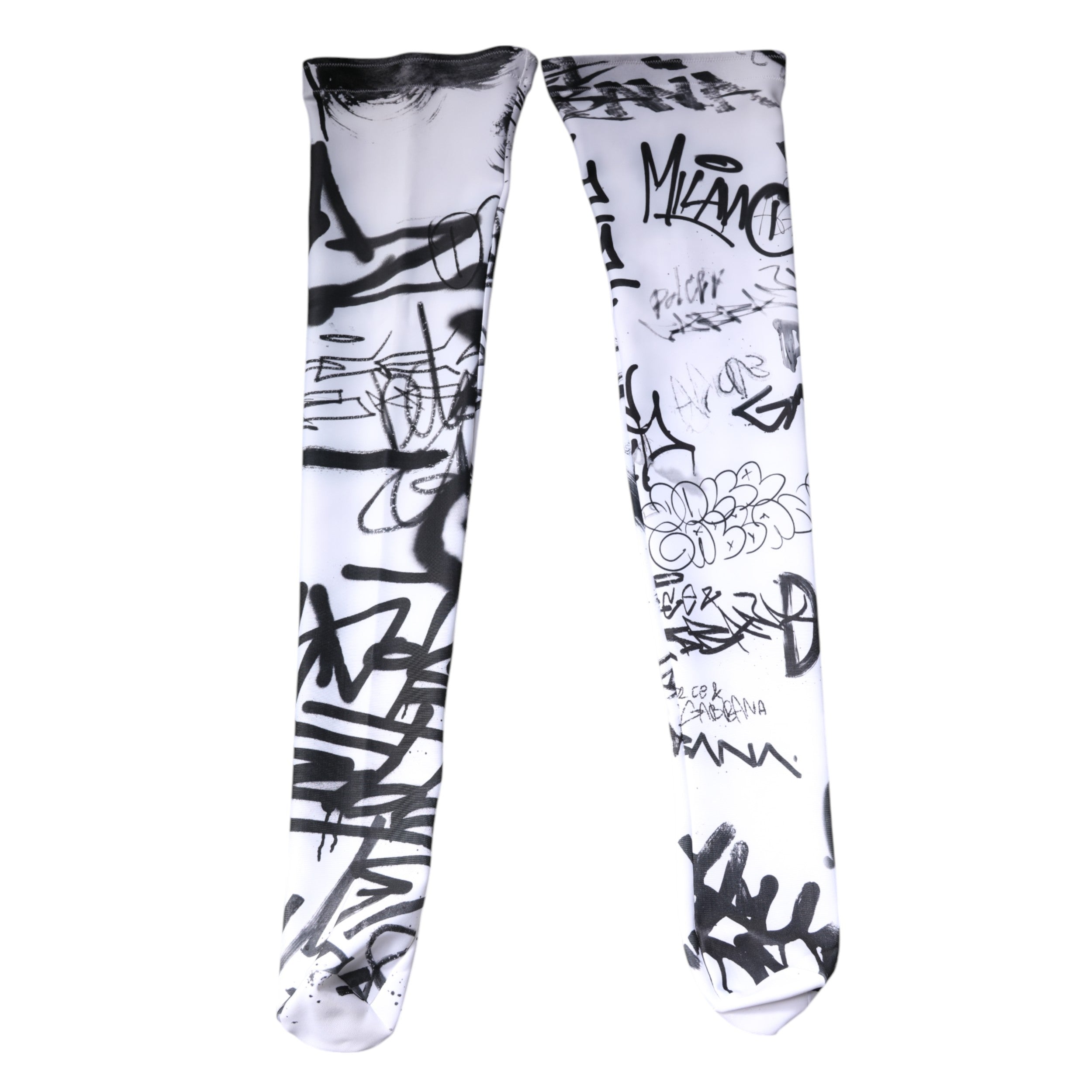 Dolce & Gabbana Weiße Graffiti-Baumwollstrümpfe über der Wade Socken