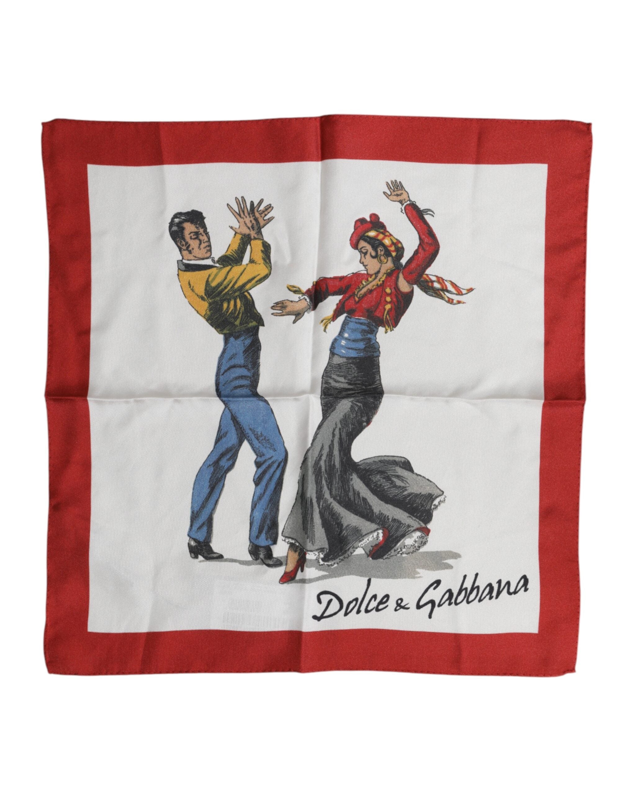 Dolce & Gabbana Weißes bedrucktes Seidenquadrat Herren-Foulardtuch