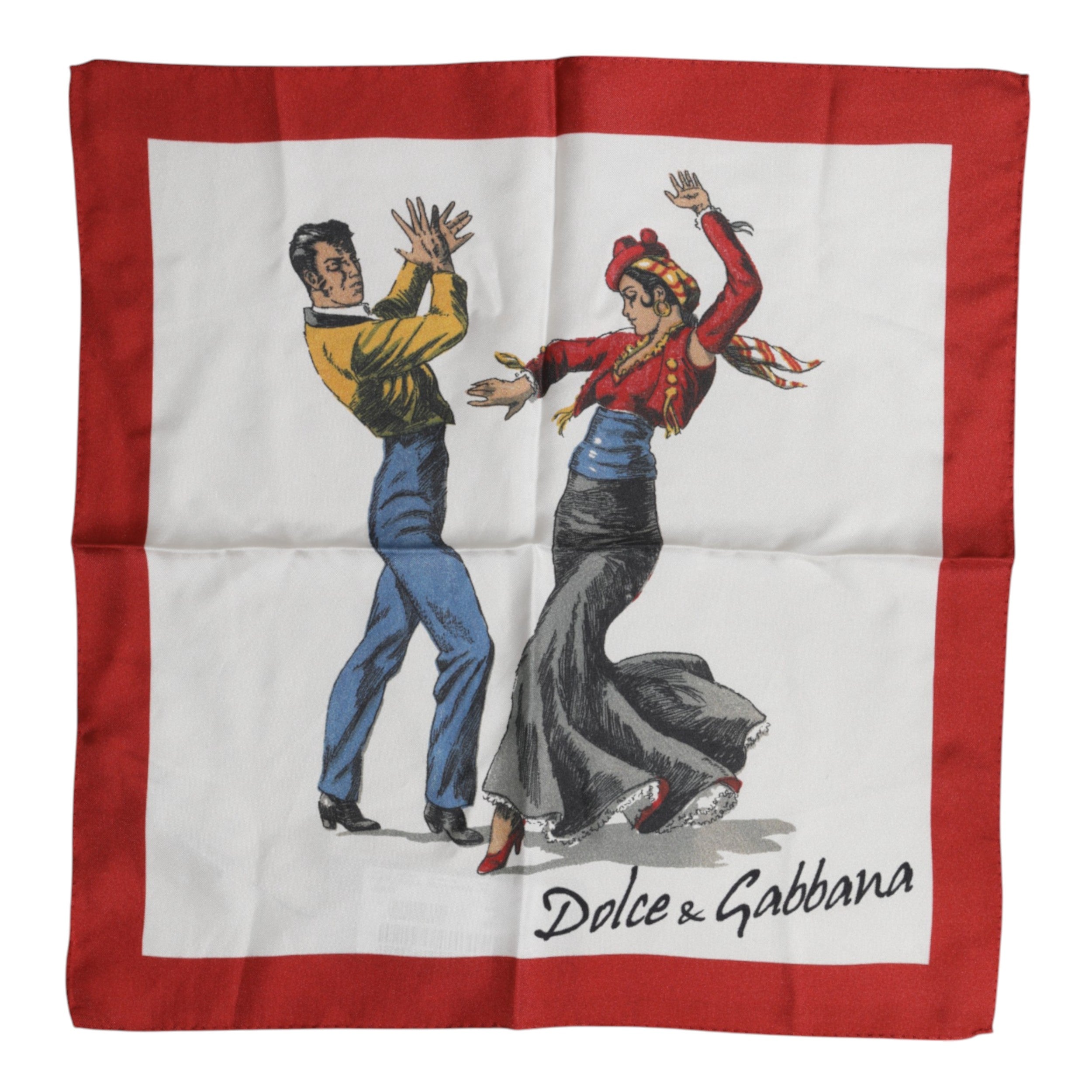 Dolce & Gabbana Weißes bedrucktes Seidenquadrat Herren-Foulardtuch