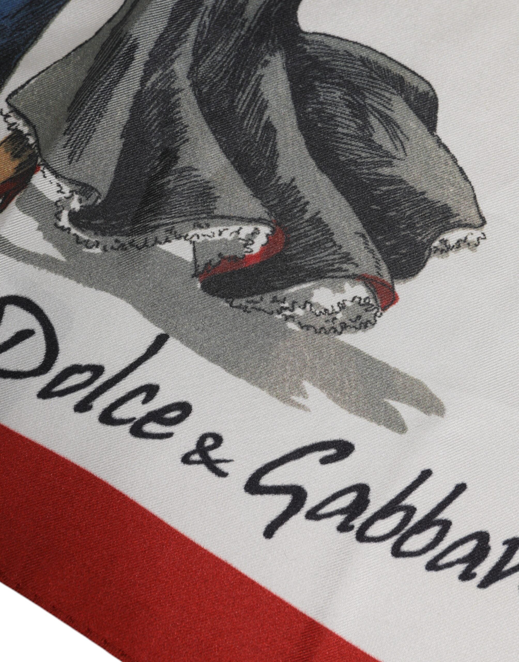 Dolce & Gabbana Weißes bedrucktes Seidenquadrat Herren-Foulardtuch