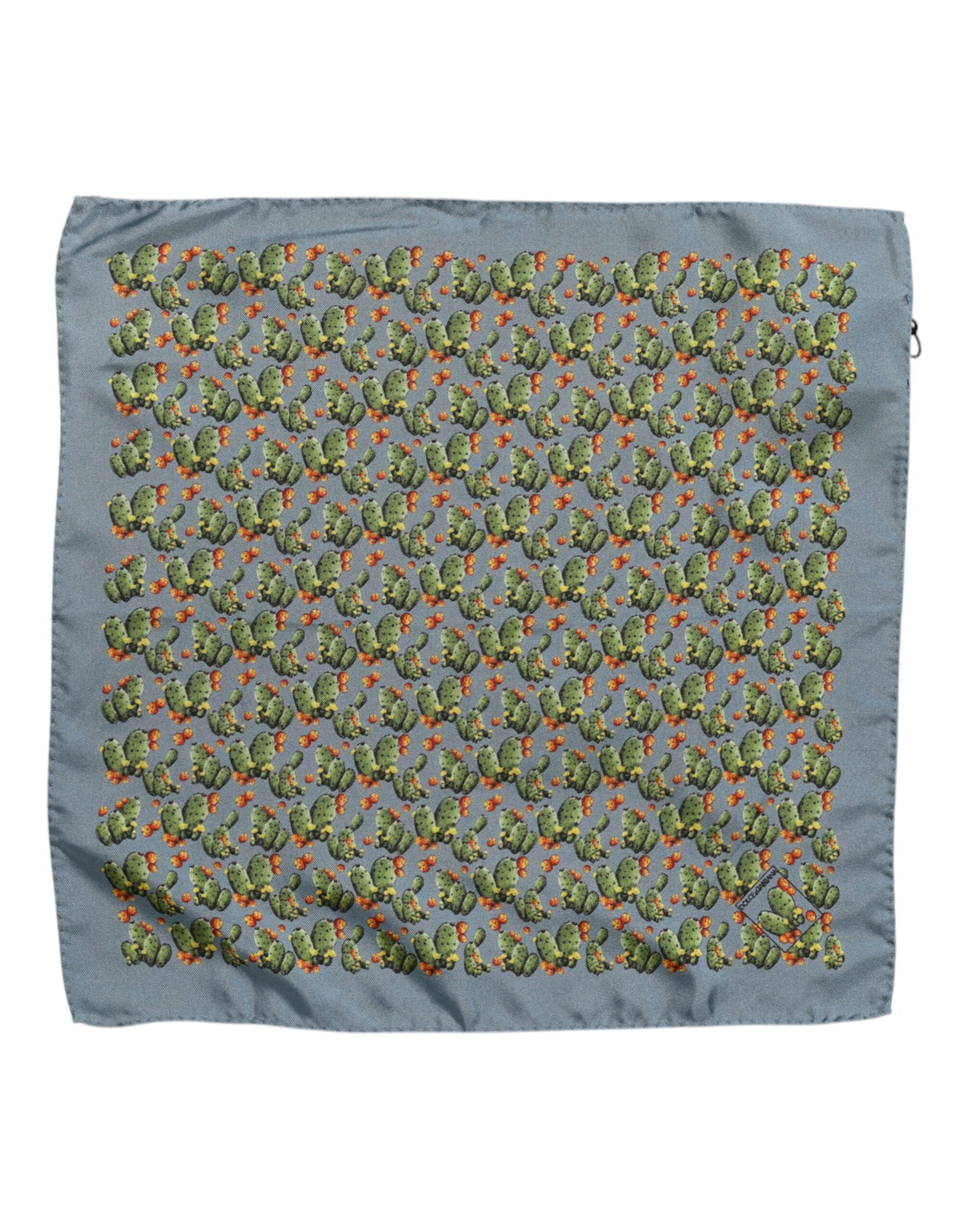 Dolce & Gabbana Graugrüner Kaktusdruck Quadratischer Foulardschal
