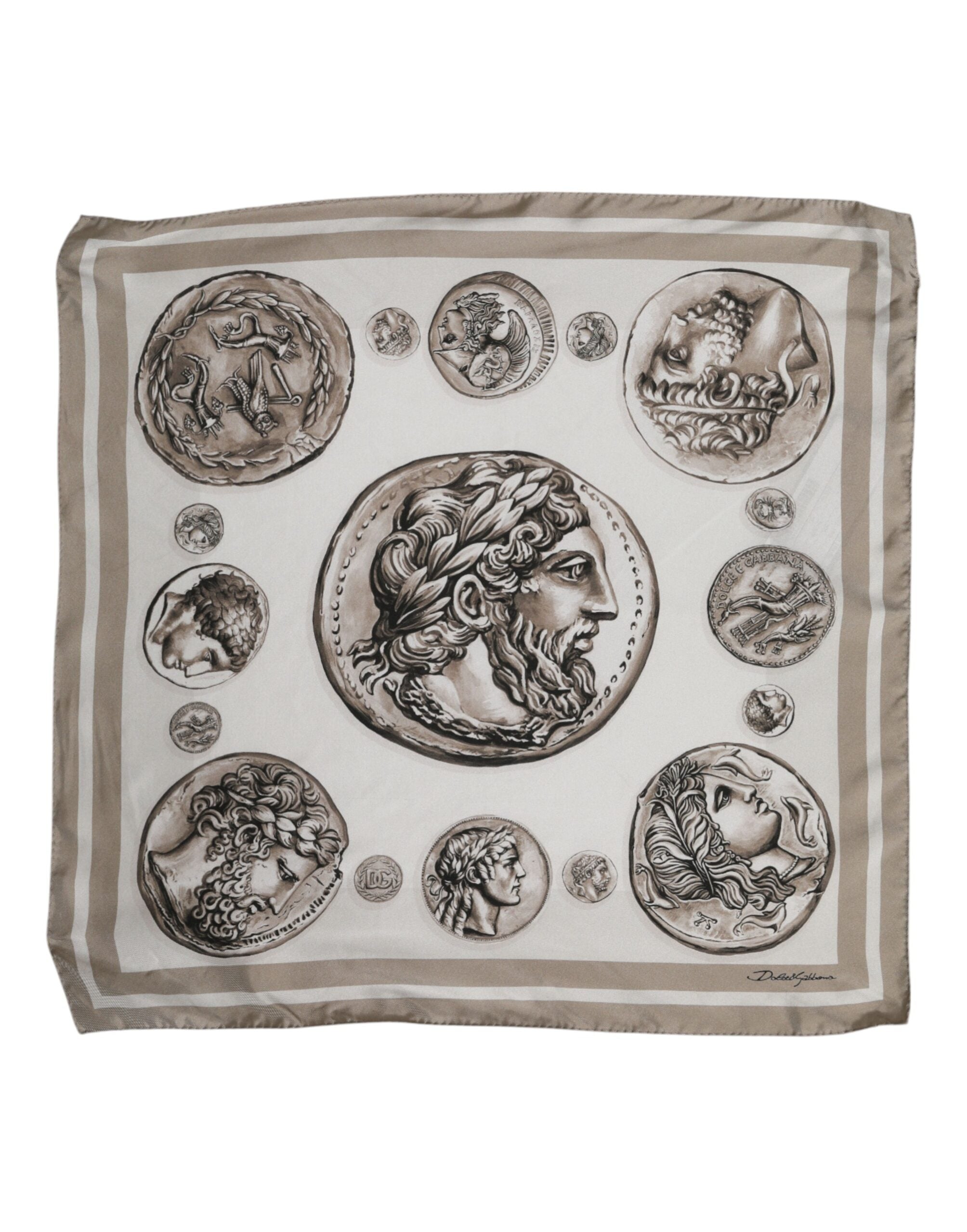 Dolce & Gabbana Beige Grafik Seide Quadrat Männer Foulard Schal