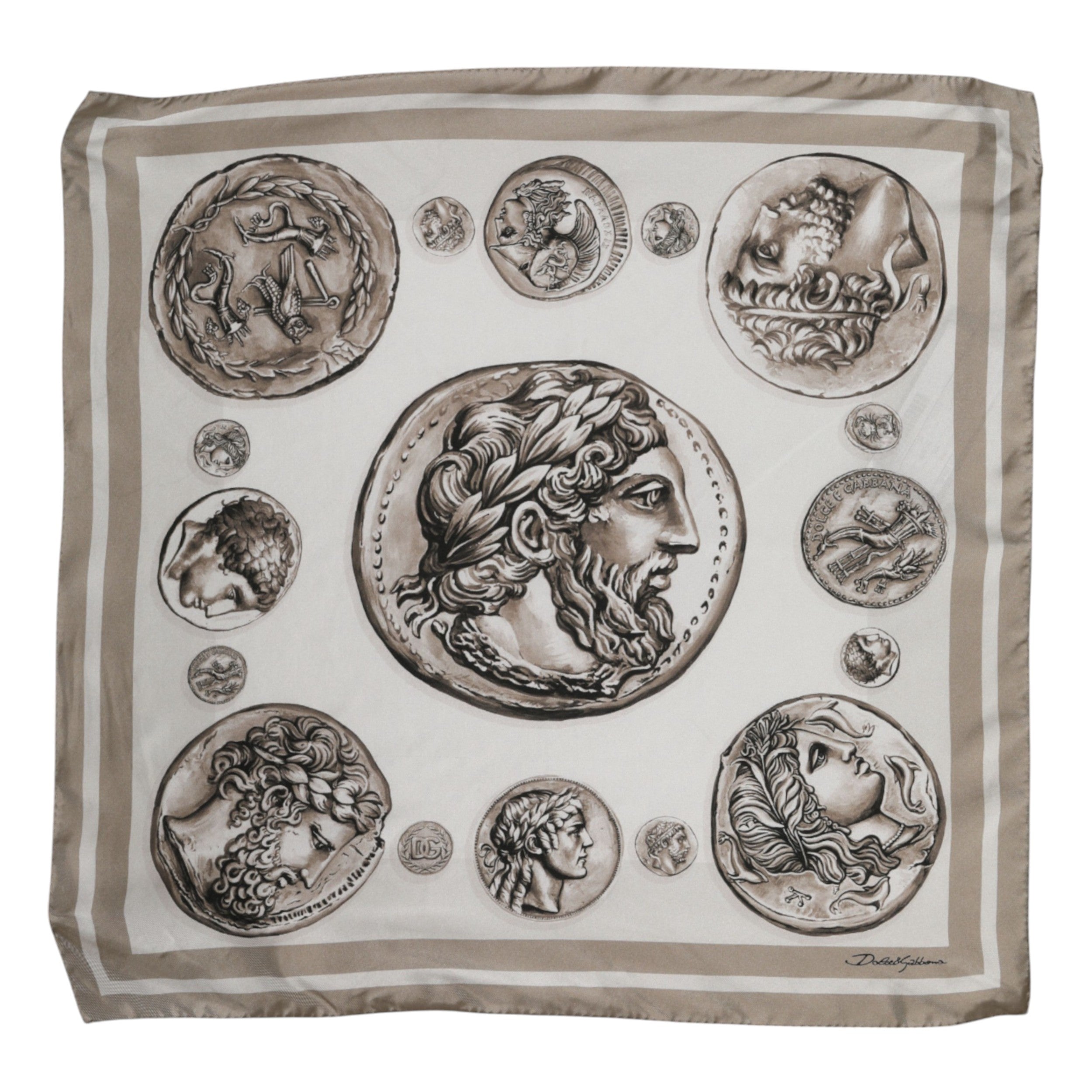 Dolce & Gabbana Beige Grafik Seide Quadrat Männer Foulard Schal
