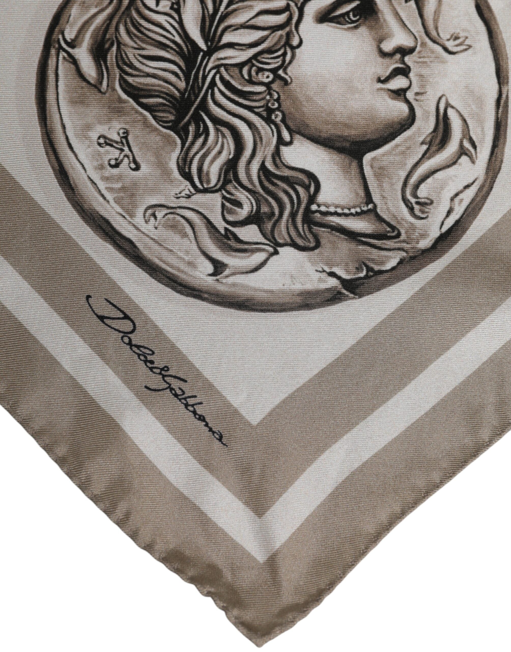Dolce & Gabbana Beige Grafik Seide Quadrat Männer Foulard Schal