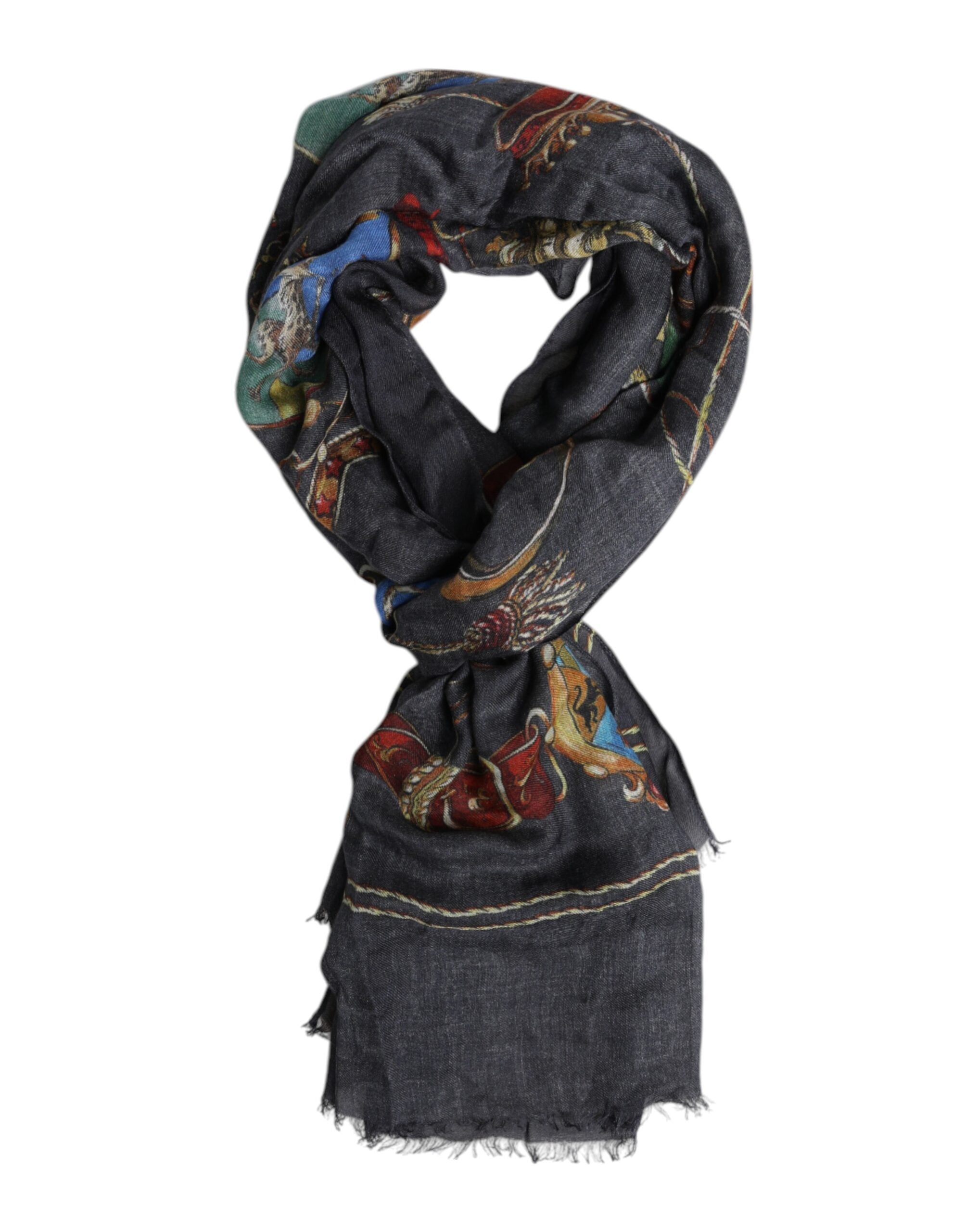 Dolce & Gabbana Grauer Grafik-Print-Wärmer-Wickelschal