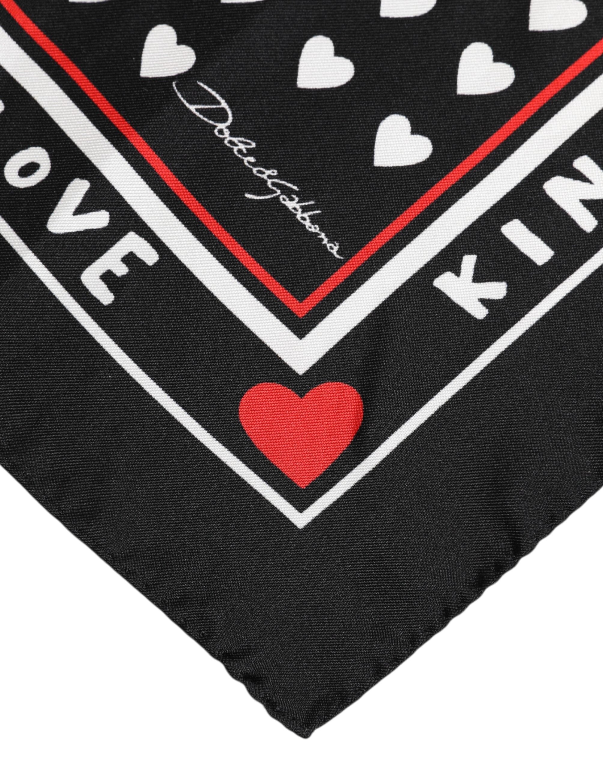 Dolce & Gabbana Schwarzes bedrucktes Seidenquadrat Herren-Foulardtuch