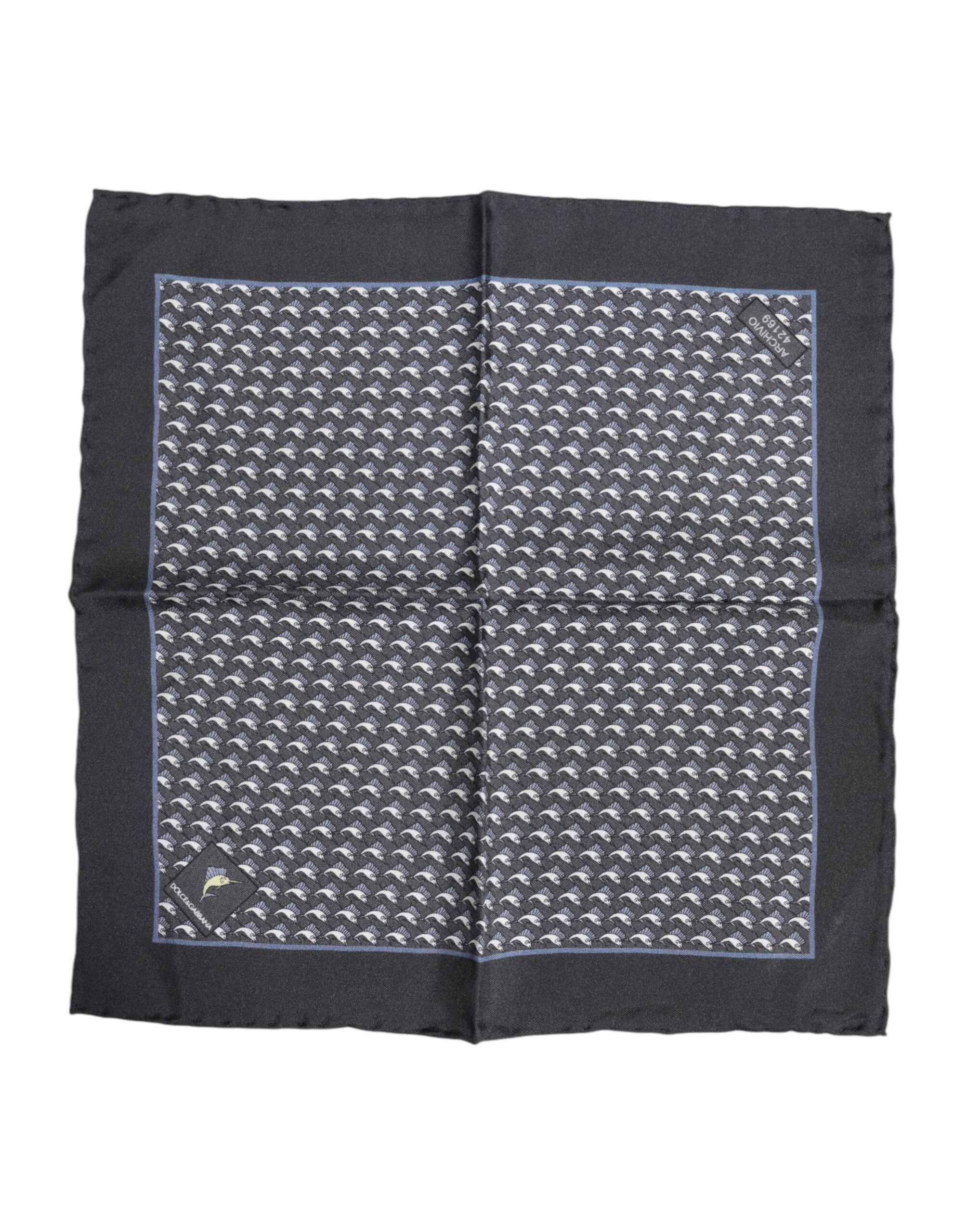 Dolce & Gabbana Schwarzer Fischdruck Seide Quadrat Männer Foulard Schal