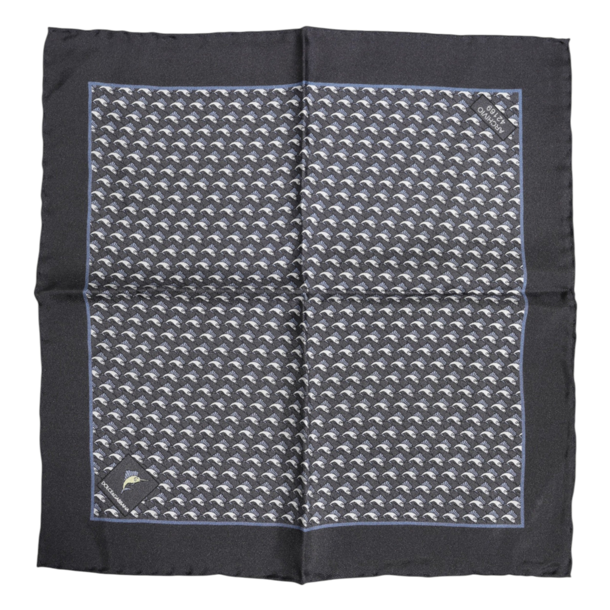 Dolce & Gabbana Schwarzer Fischdruck Seide Quadrat Männer Foulard Schal