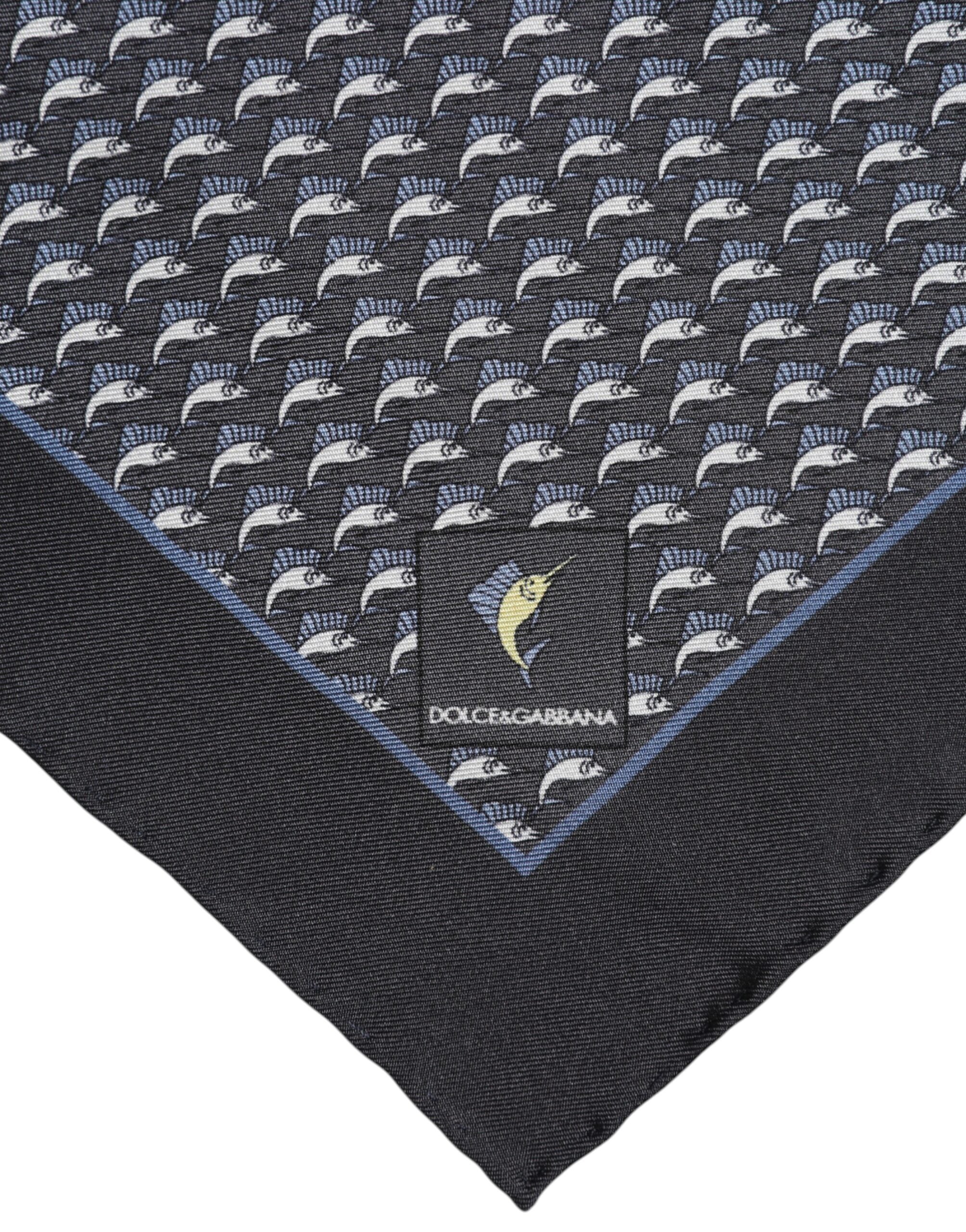 Dolce & Gabbana Schwarzer Fischdruck Seide Quadrat Männer Foulard Schal